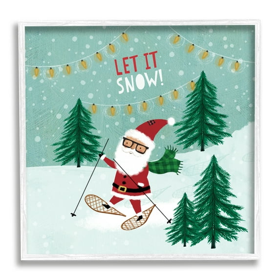 Stupell Industries Let It Snow Santa Snowshoeing Holiday Painting White Framed Art Print Wall Art
