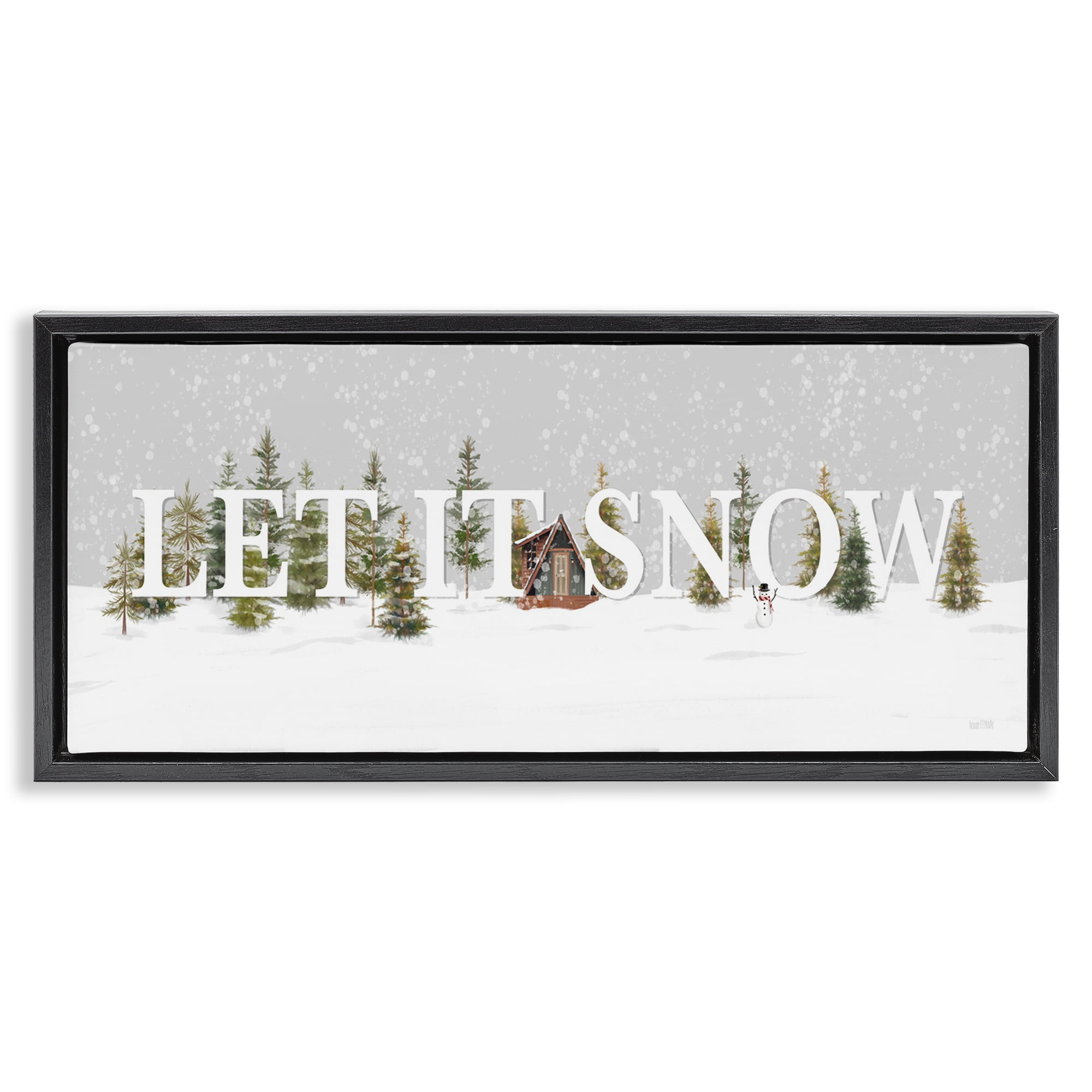 Stupell Industries Let It Snow Scene Holiday Painting Black Floater Framed Art Print Wall Art, 31 x 14