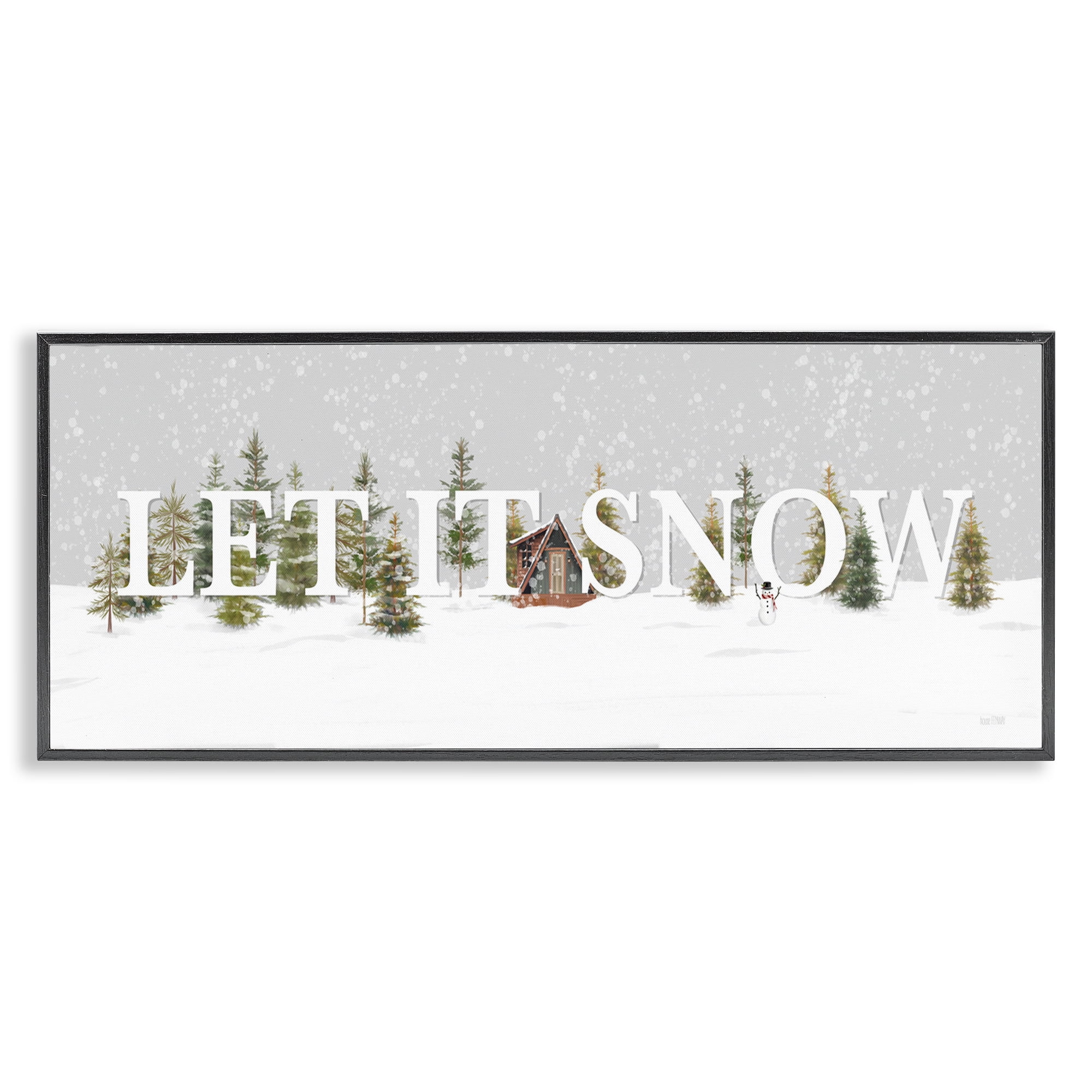 Stupell Industries Let It Snow Scene Holiday Painting Black Framed Art Print Wall Art, 24 x 10