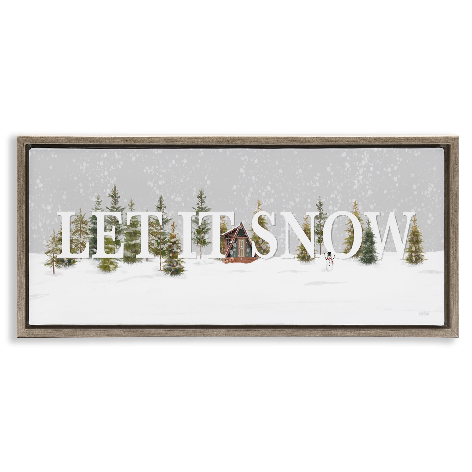 Stupell Industries Let It Snow Scene Holiday Painting Brown Floater Framed Art Print Wall Art, 25 x 11