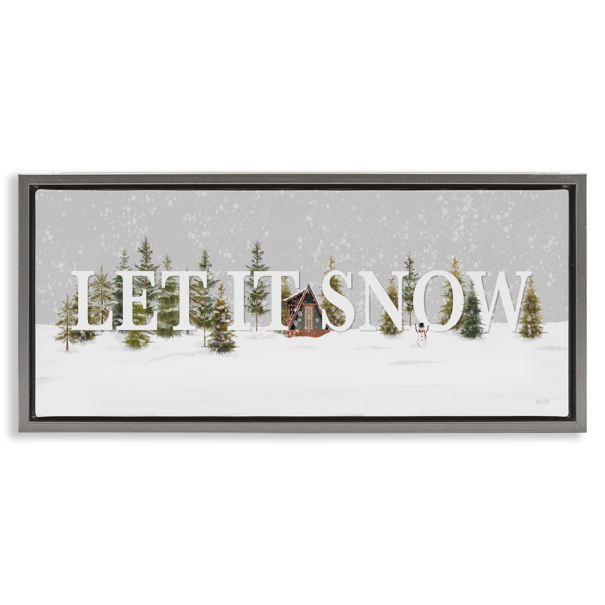 Stupell Industries Let It Snow Scene Holiday Painting Gray Floater Framed Art Print Wall Art, 31 x 14