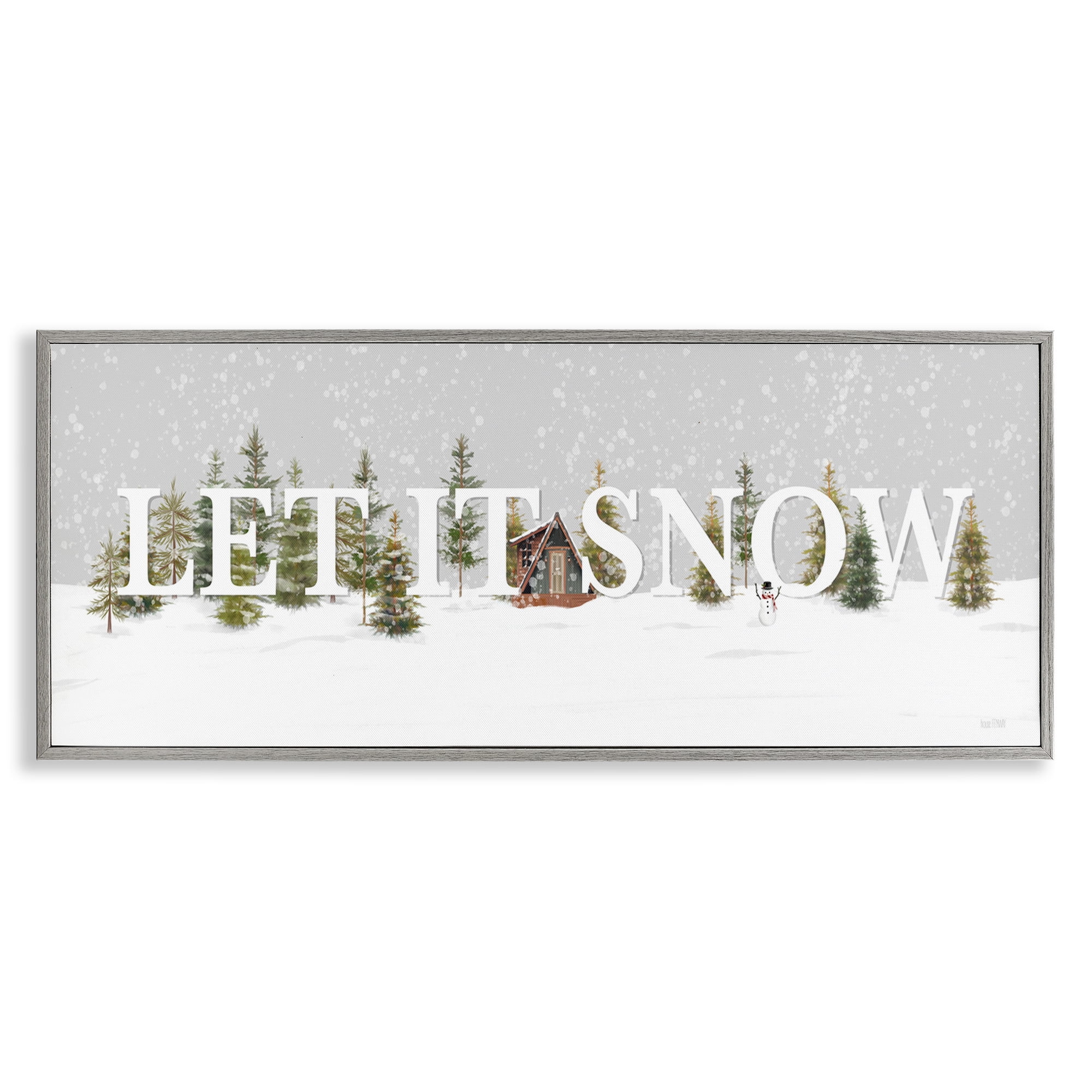 Stupell Industries Let It Snow Scene Holiday Painting Gray Framed Art Print Wall Art, 30 x 13