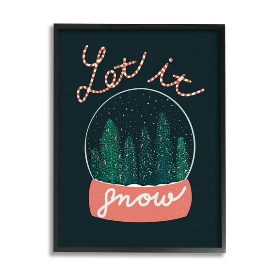 Stupell Industries Let It Snow Seasonal Winter Globe Candy Cane Text Graphic Art Black Framed Art Print Wall Art, Design by Dominika Godette