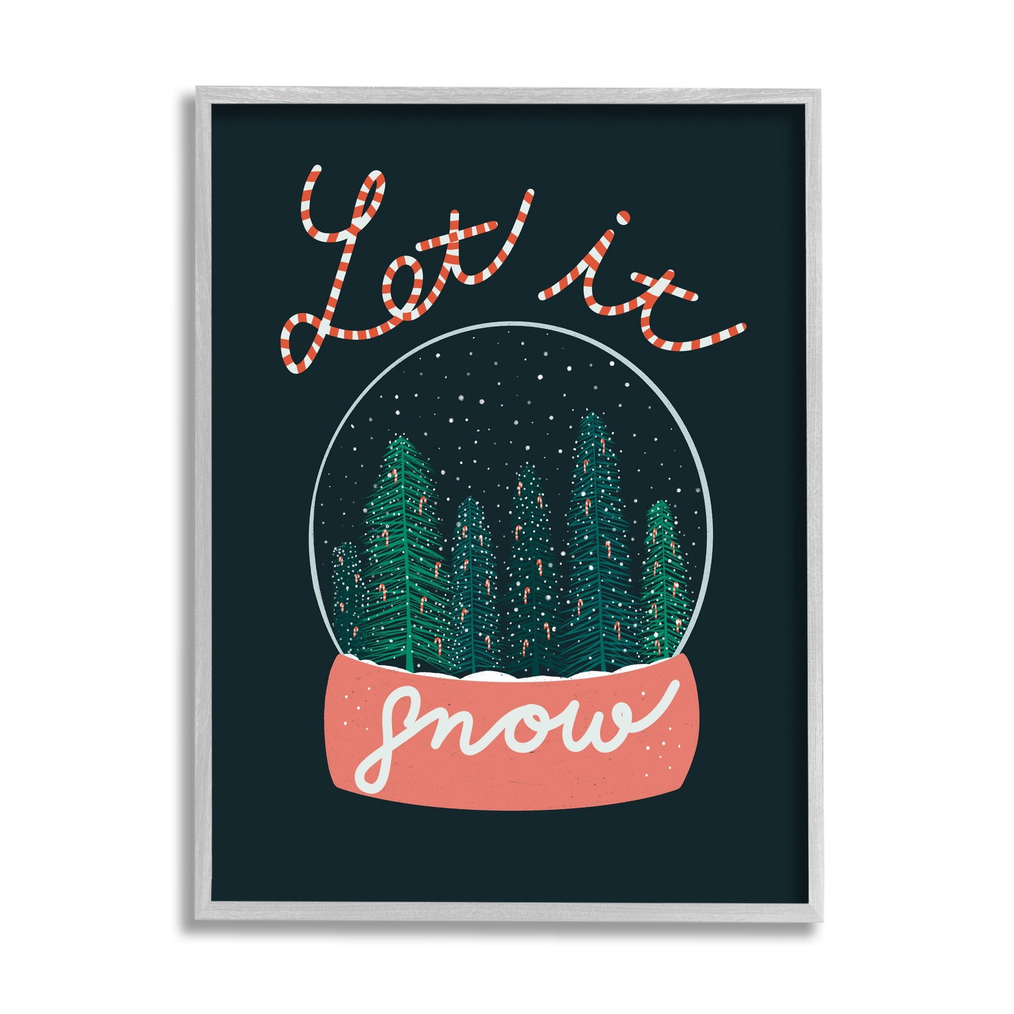 Stupell Industries Let It Snow Seasonal Winter Globe Candy Cane Text Graphic Art Gray Framed Art Print Wall Art, Design by Dominika Godette