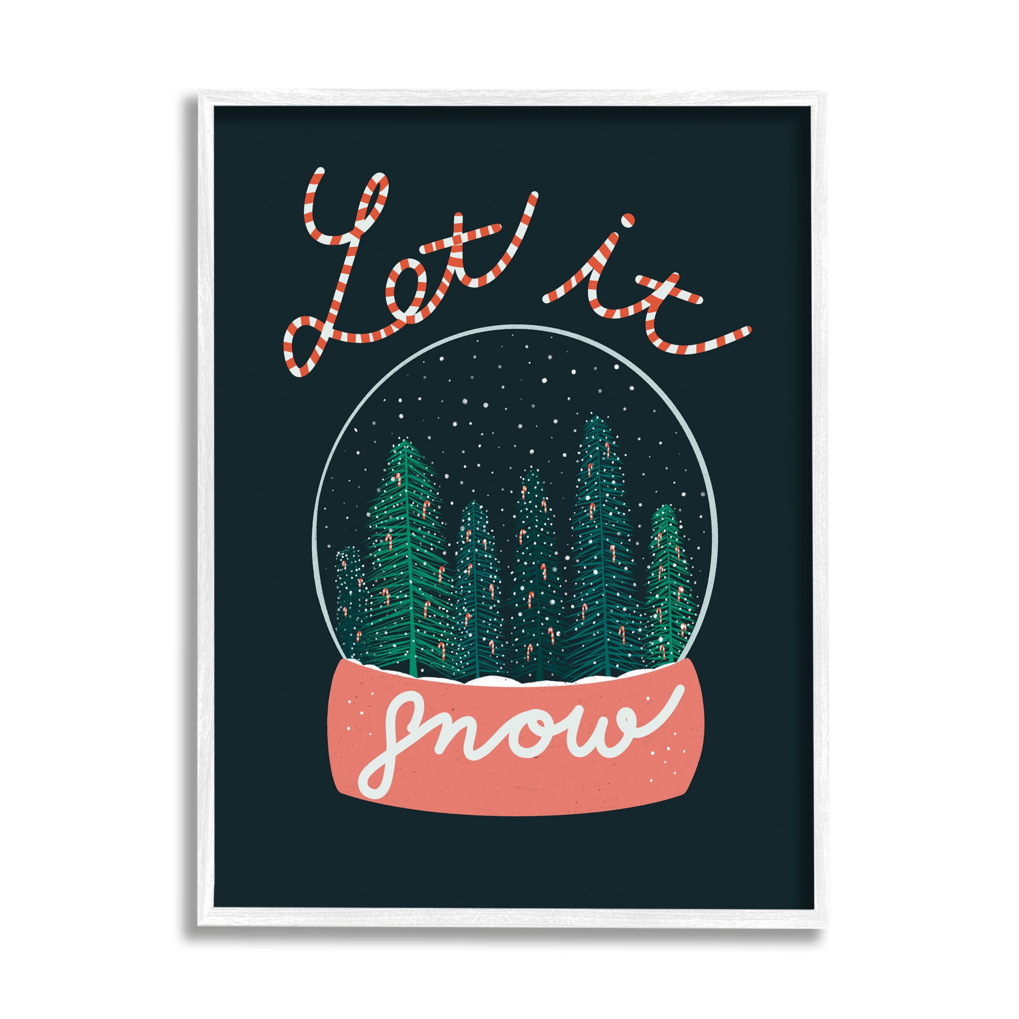 Stupell Industries Let It Snow Seasonal Winter Globe Candy Cane Text Graphic Art White Framed Art Print Wall Art, Design by Dominika Godette