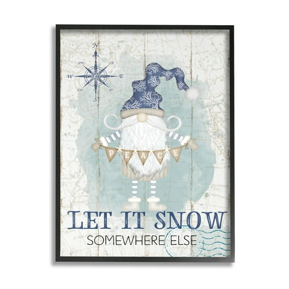 Stupell Industries Let It Snow Somewhere Else Gnome Graphic Art Black Framed Art Print Wall Art, Design by Jennifer Pugh