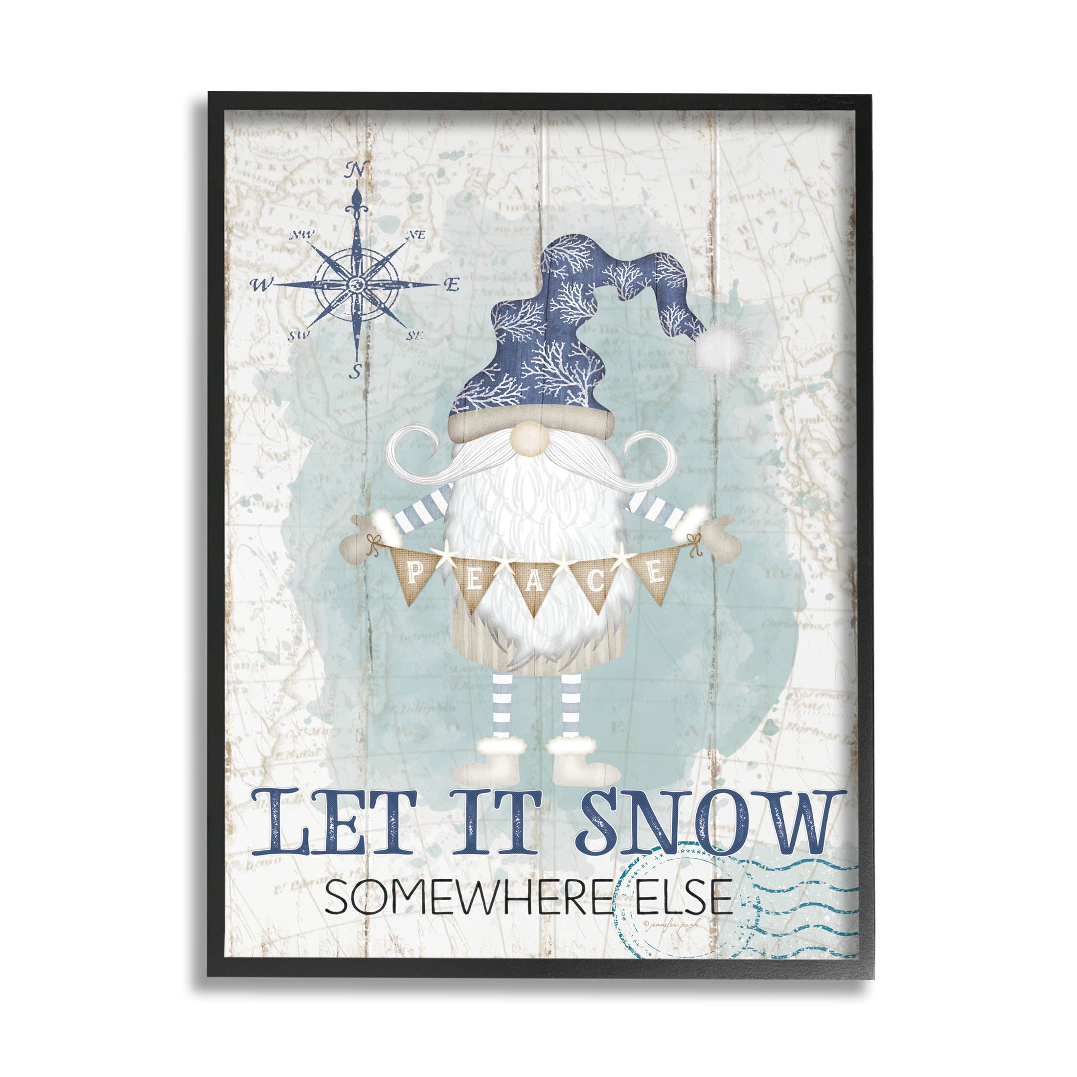 Stupell Industries Let It Snow Somewhere Else Gnome Graphic Art Black Framed Art Print Wall Art, Design by Jennifer Pugh