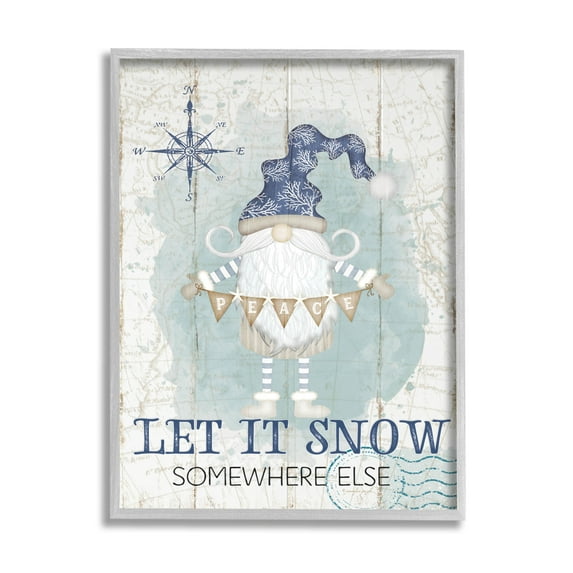 Stupell Industries Let It Snow Somewhere Else Gnome Graphic Art Gray Framed Art Print Wall Art, Design by Jennifer Pugh
