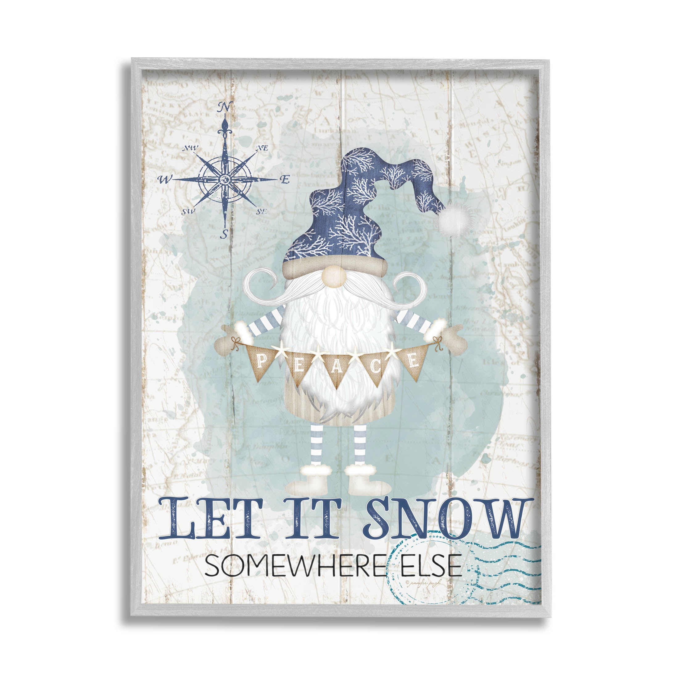 Stupell Industries Let It Snow Somewhere Else Gnome Graphic Art Gray Framed Art Print Wall Art, Design by Jennifer Pugh