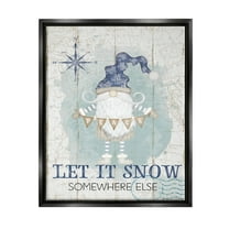 Stupell Industries Let It Snow Somewhere Else Gnome Graphic Art Jet Black Floating Framed Canvas Print Wall Art, Design by Jennifer Pugh
