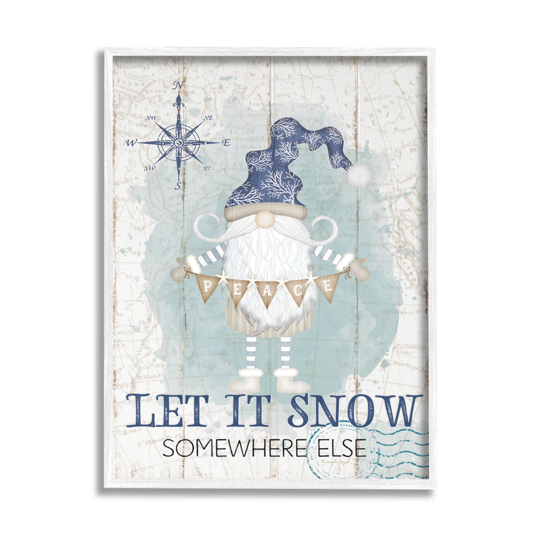 Stupell Industries Let It Snow Somewhere Else Gnome Graphic Art White Framed Art Print Wall Art, Design by Jennifer Pugh