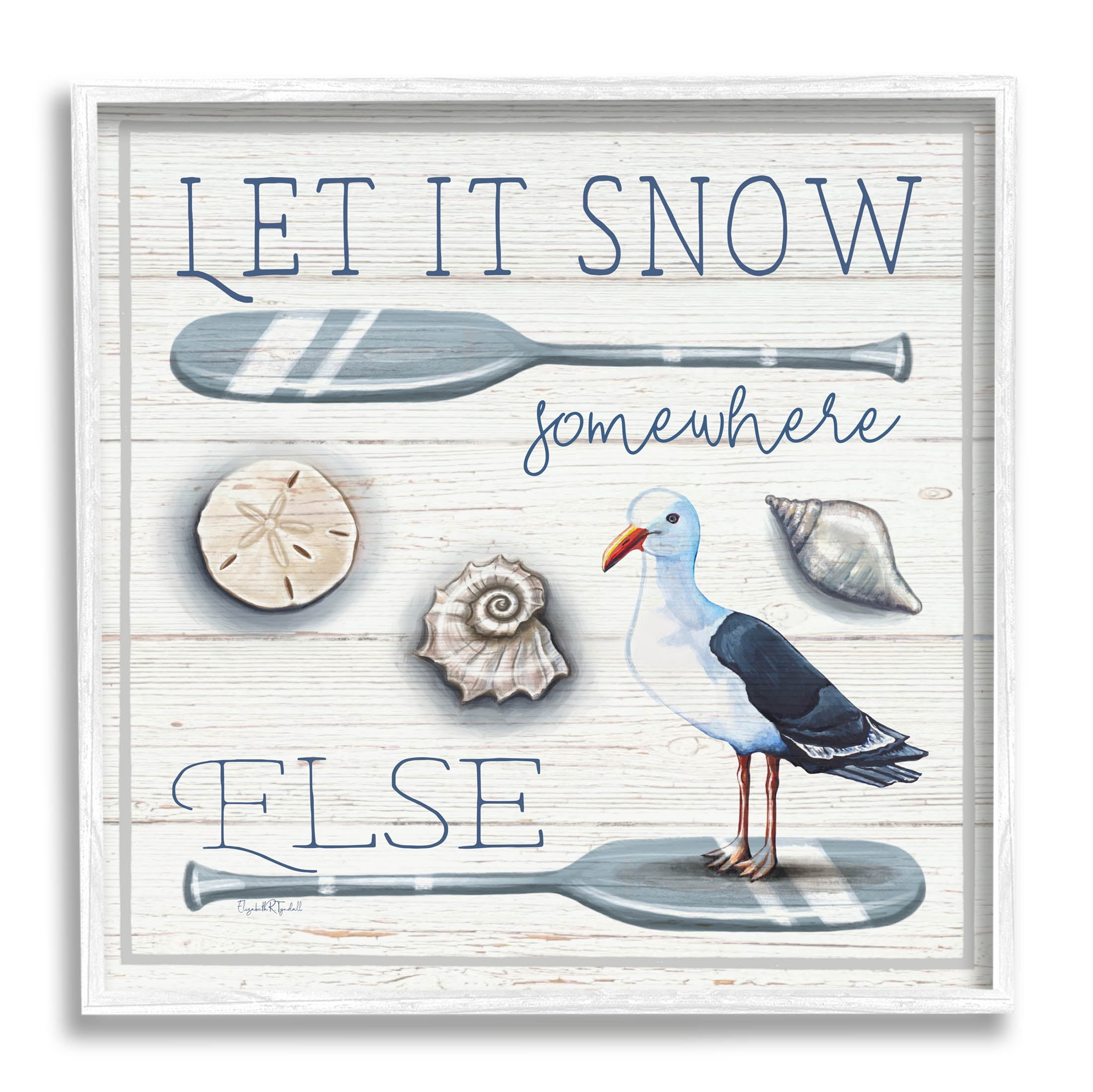 Stupell Industries Let It Snow Somewhere Else Phrase Graphic Art White Framed Art Print Wall Art, Design by Elizabeth Tyndall
