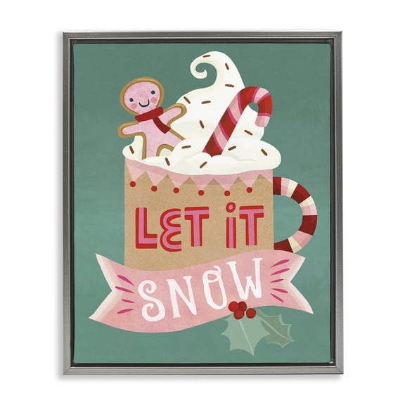 Stupell Industries Let It Snow Winter Cocoa Quotes and Sayings Painting Gray Floater Framed Canvas Art Print Wall Art, 25 x 31