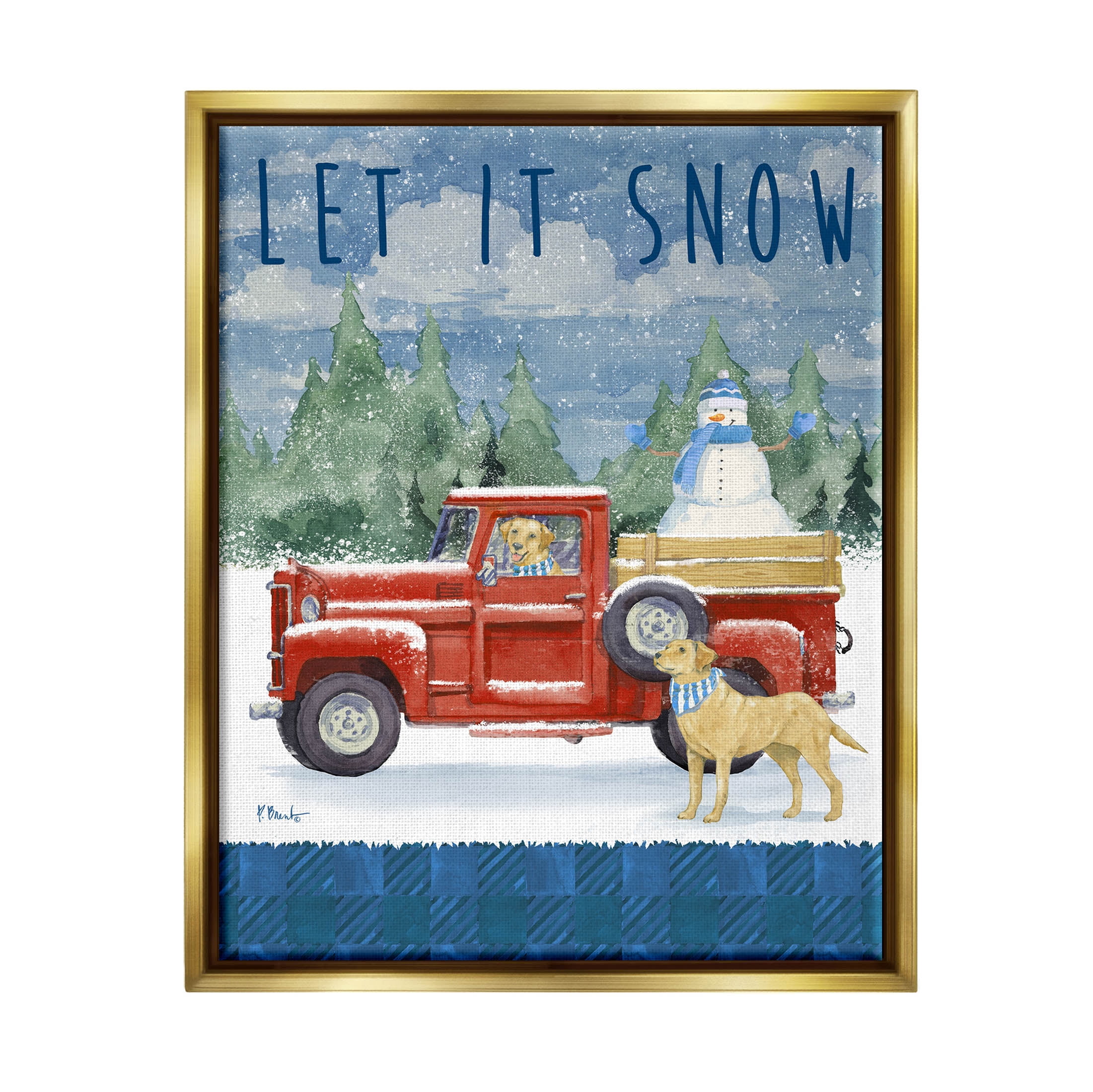 Stupell Industries Let It Snow Winter Dogs Graphic Art Metallic Gold Floating Framed Canvas Print Wall Art, Design by Paul Brent