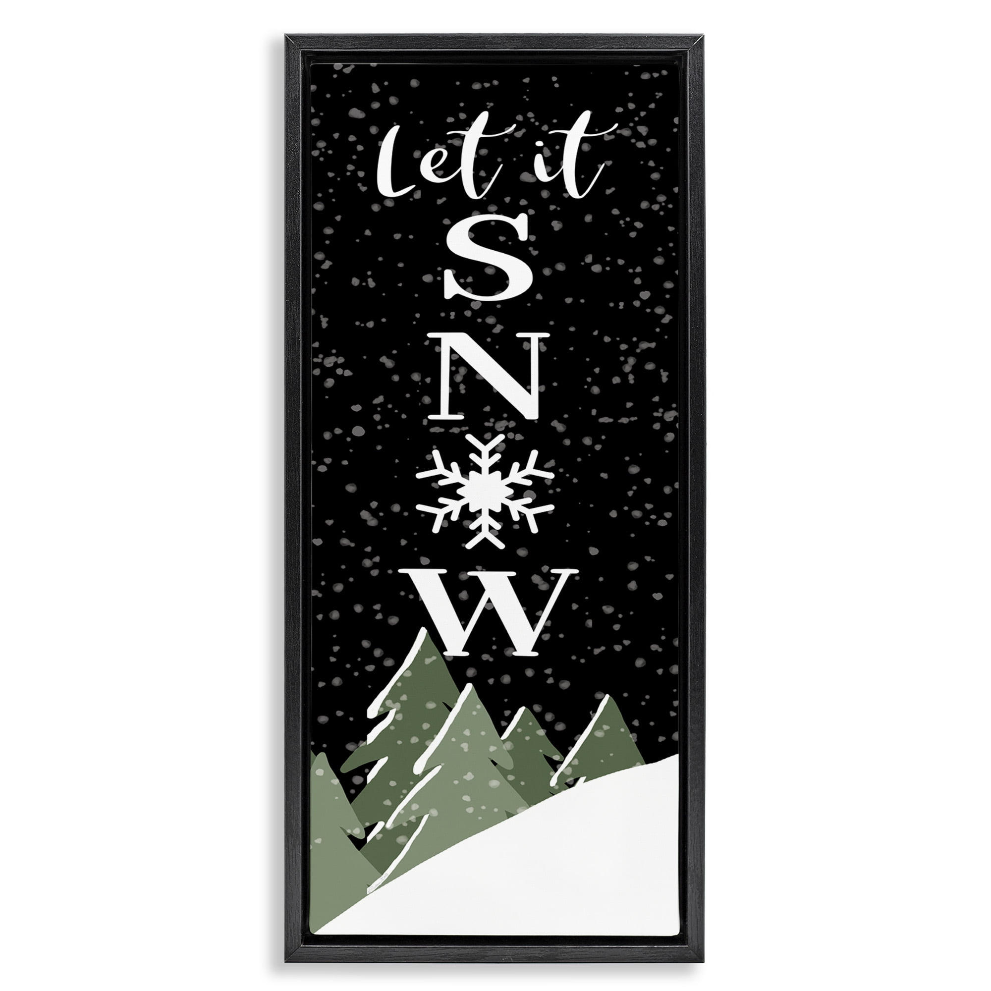 Stupell Industries Let It Snow Winter Scene Inspirational Painting Black Floater Framed Canvas Art Print Wall Art, 15 x 31