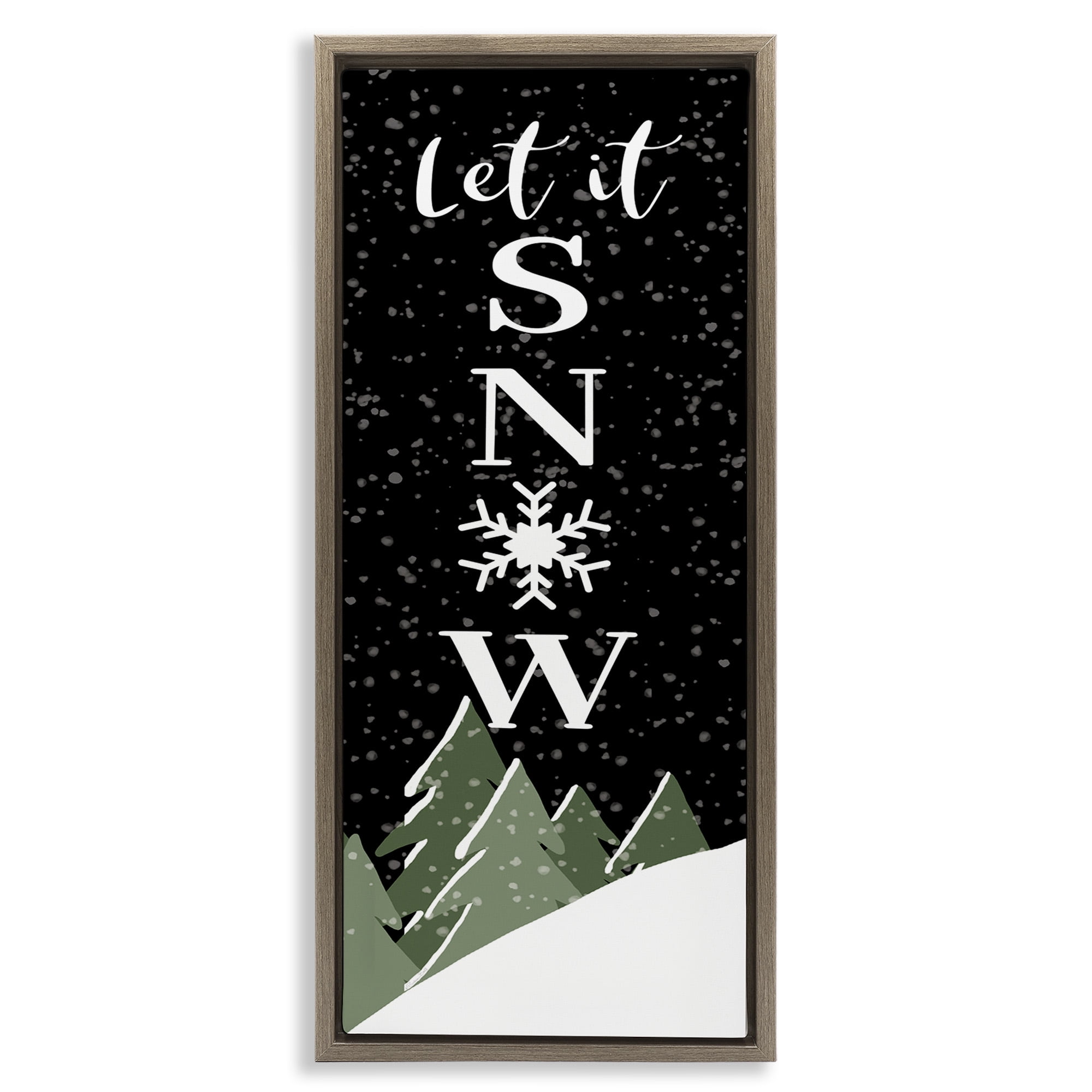 Stupell Industries Let It Snow Winter Scene Inspirational Painting Brown Floater Framed Canvas Art Print Wall Art, 11 x 25