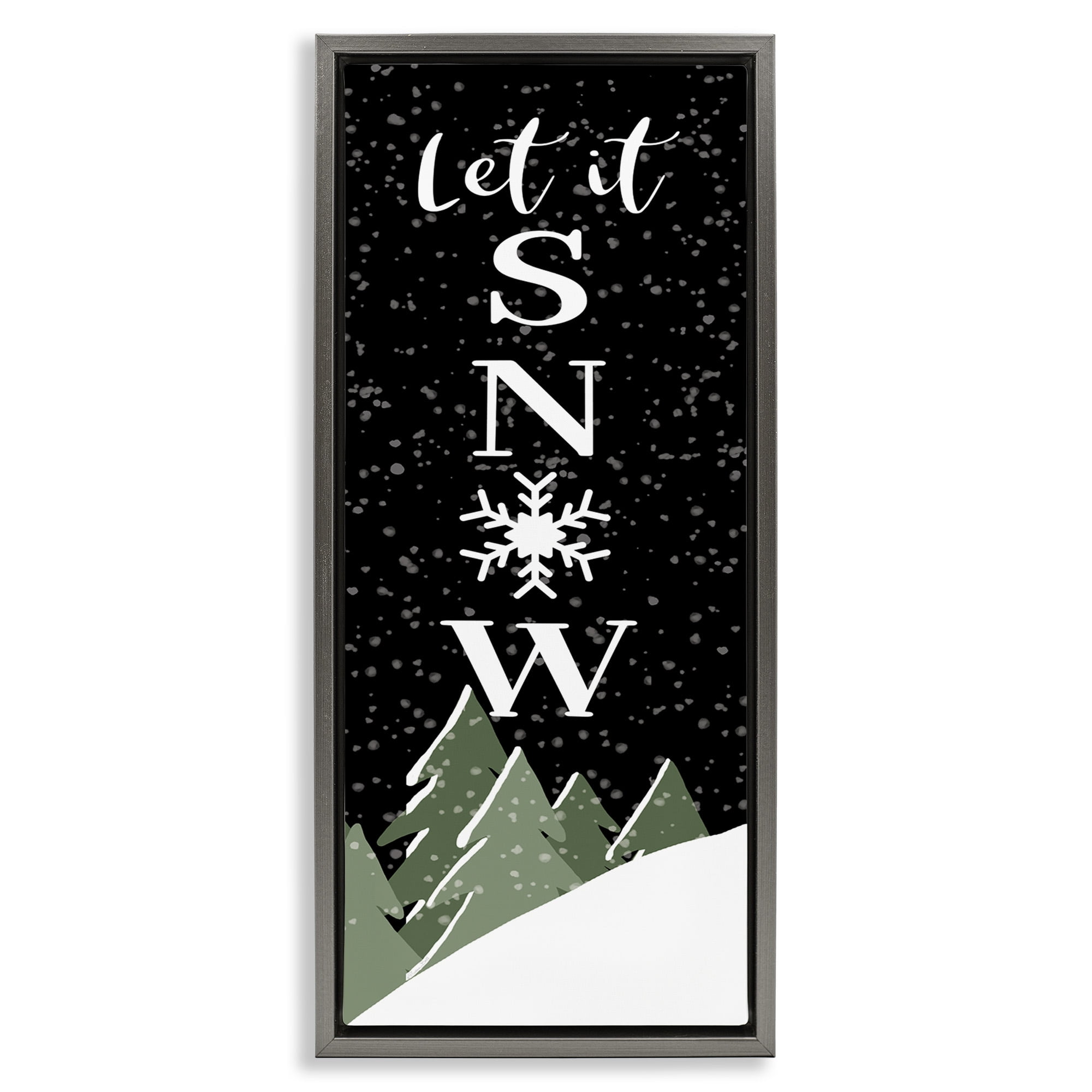 Stupell Industries Let It Snow Winter Scene Inspirational Painting Gray Floater Framed Canvas Art Print Wall Art, 11 x 25
