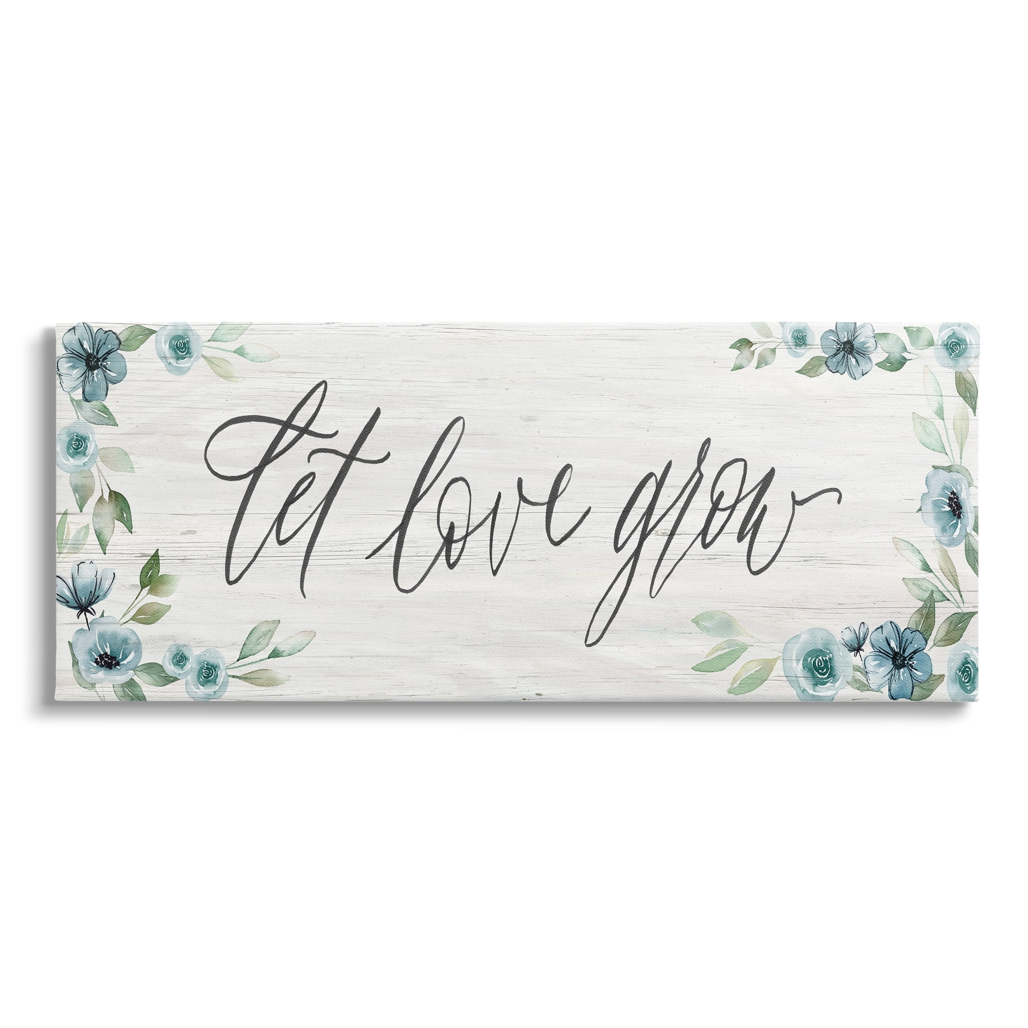 Stupell Industries Let Love Grow Blooming Blue Flower Border Graphic Art Gallery Wrapped Canvas Print Wall Art, Design by Kristen Brockmon