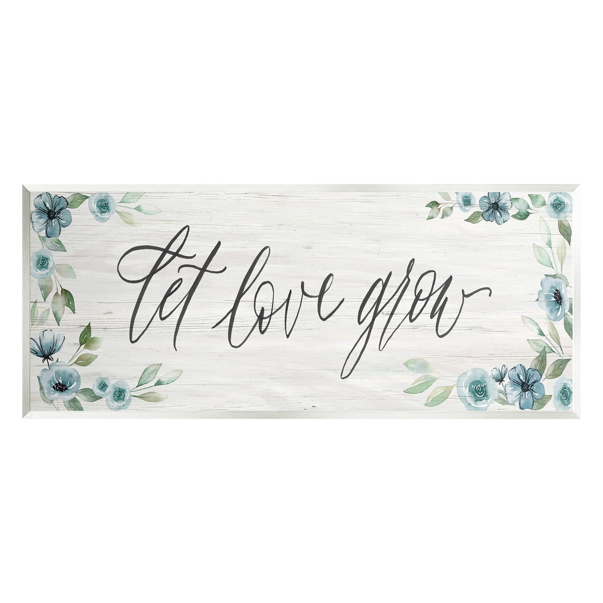 Stupell Industries Let Love Grow Blooming Blue Flower Border Graphic Art Unframed Art Print Wall Art, Design by Kristen Brockmon
