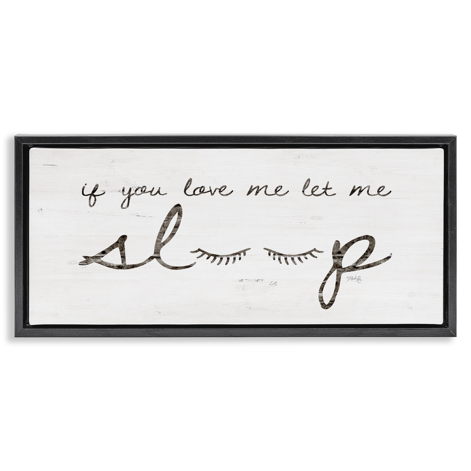 Stupell Industries Let Me Sleep Phrase with Eyelashes Inspirational Painting Black Floater Framed Canvas Art Print Wall Art, 31 x 14