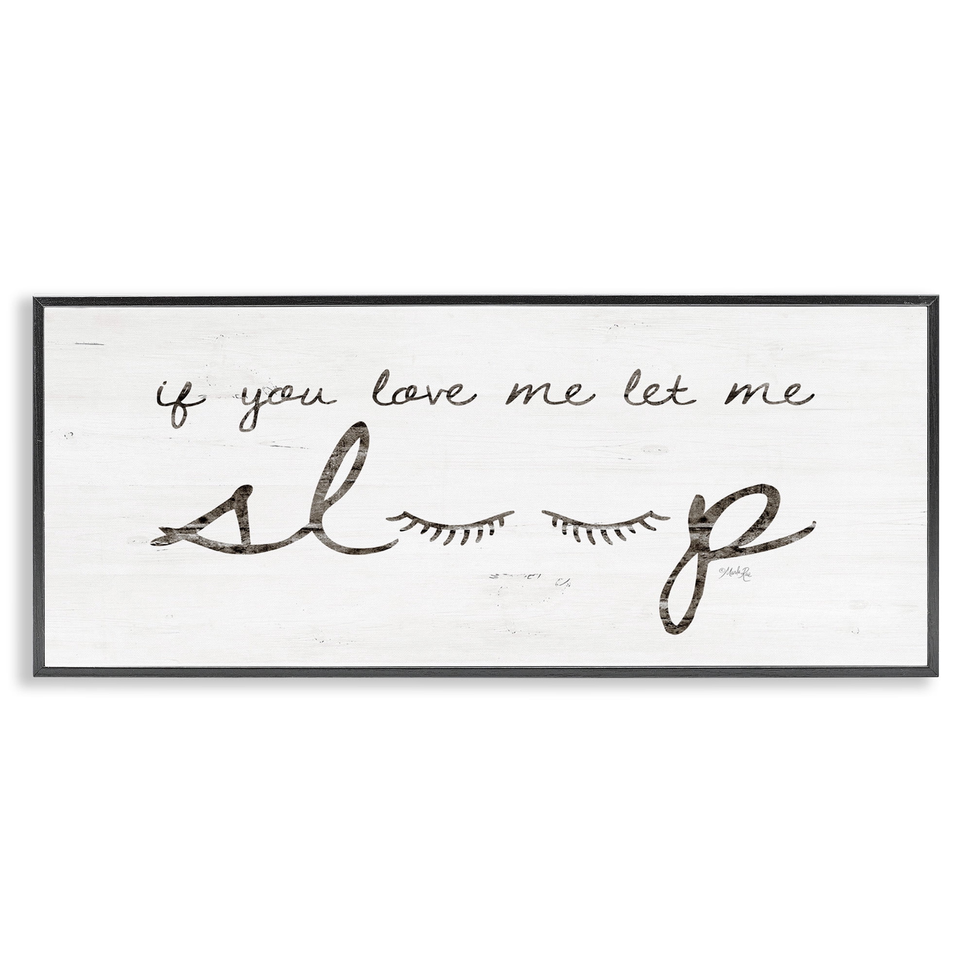 Stupell Industries Let Me Sleep Phrase with Eyelashes Inspirational Painting Black Framed Art Print Wall Art, 24 x 10