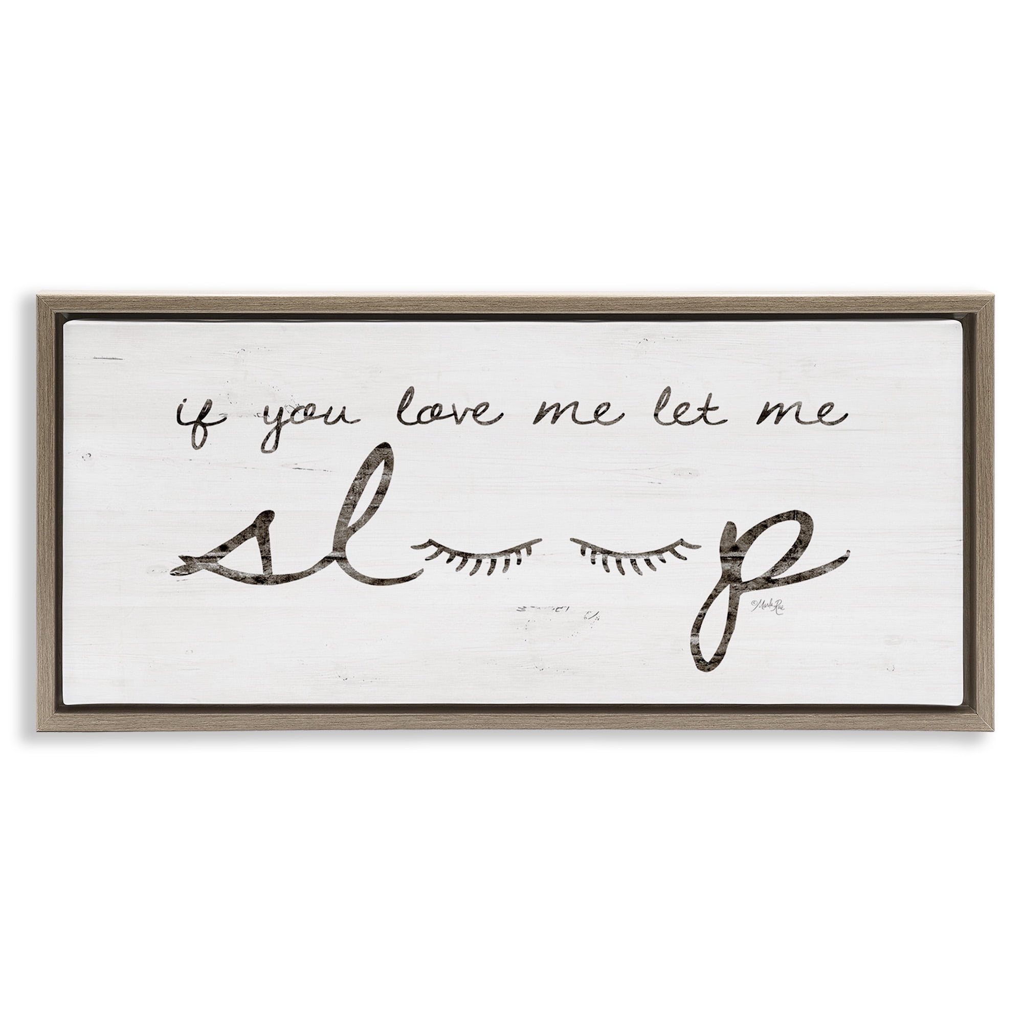 Stupell Industries Let Me Sleep Phrase with Eyelashes Inspirational Painting Brown Floater Framed Canvas Art Print Wall Art, 25 x 11