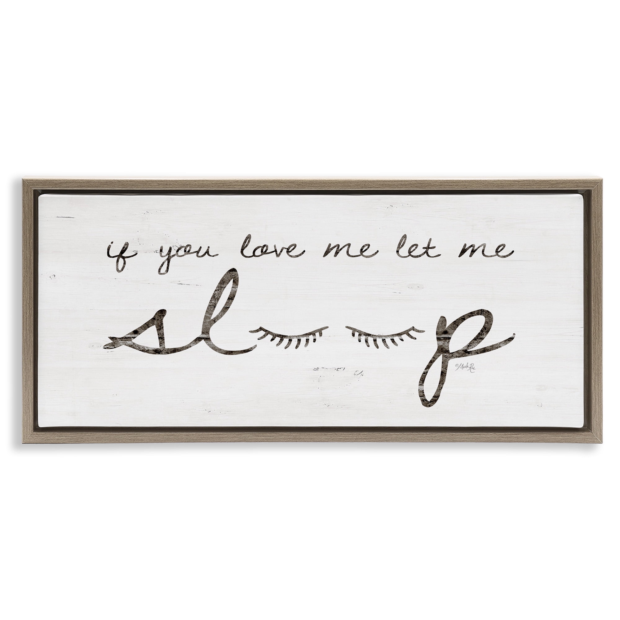 Stupell Industries Let Me Sleep Phrase with Eyelashes Inspirational Painting Brown Floater Framed Canvas Art Print Wall Art, 31 x 14