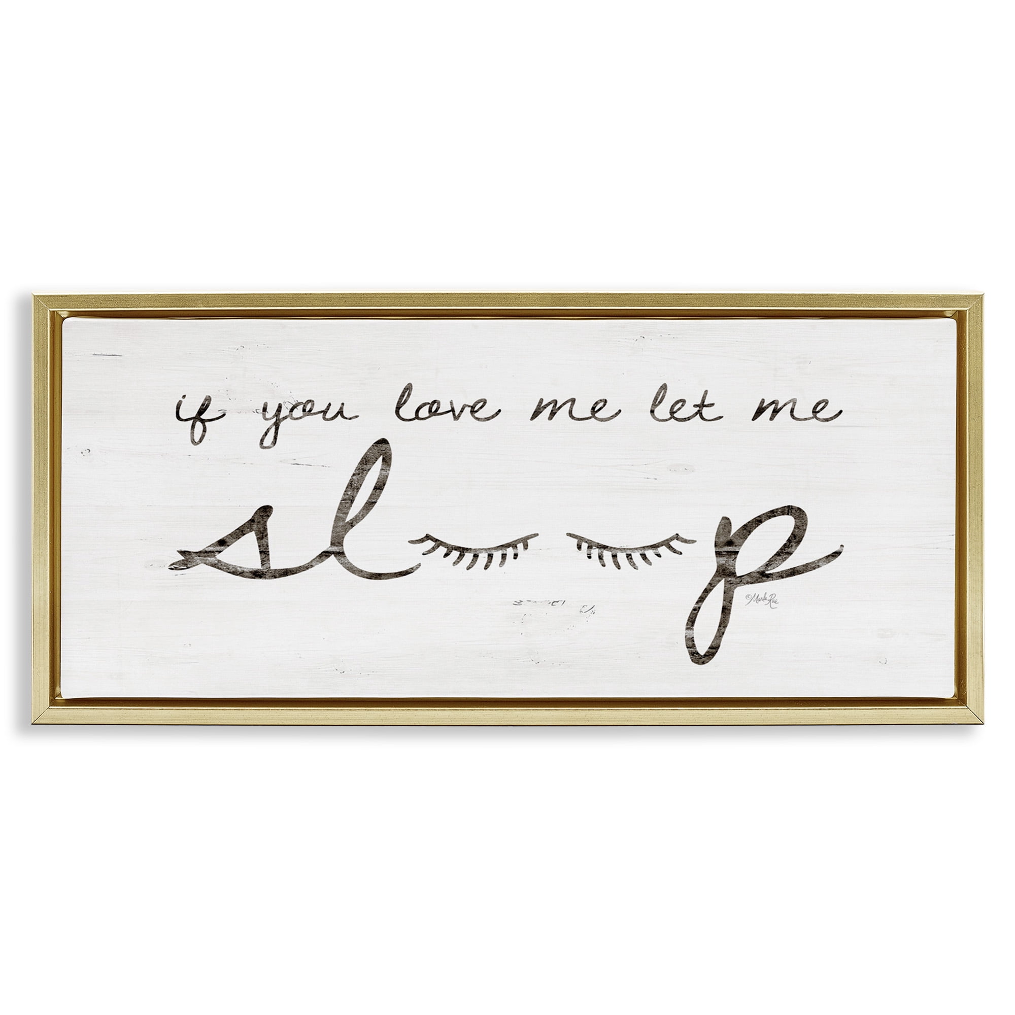 Stupell Industries Let Me Sleep Phrase with Eyelashes Inspirational Painting Gold Floater Framed Canvas Art Print Wall Art, 31 x 14