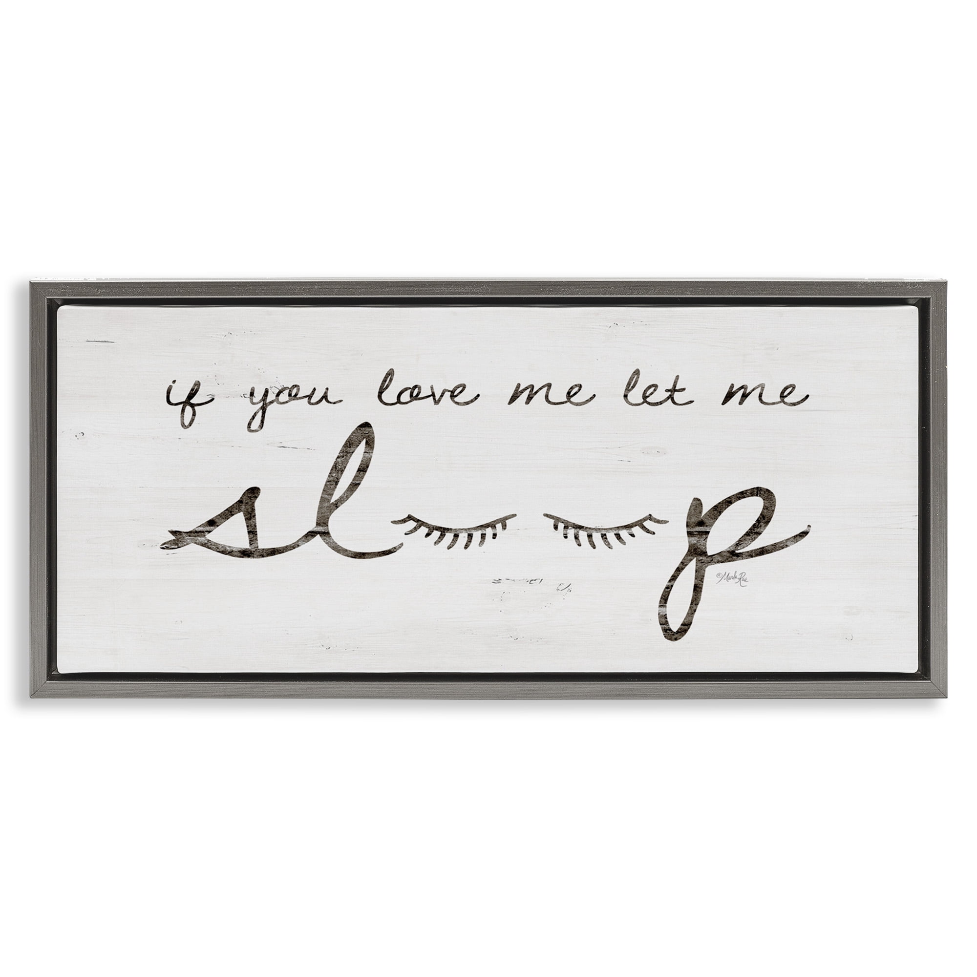 Stupell Industries Let Me Sleep Phrase with Eyelashes Inspirational Painting Gray Floater Framed Canvas Art Print Wall Art, 31 x 14