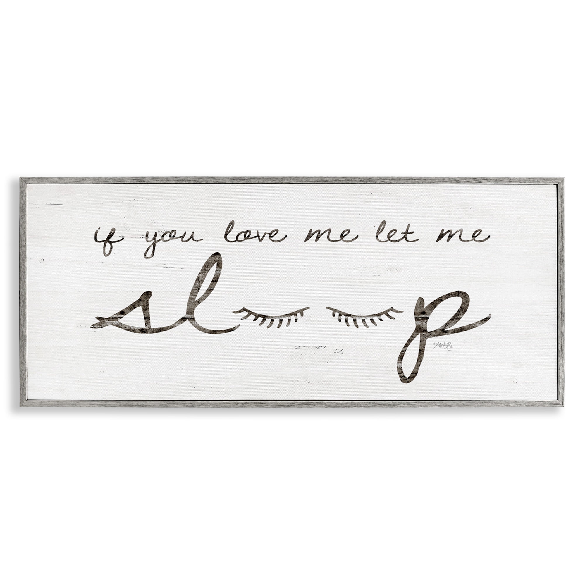 Stupell Industries Let Me Sleep Phrase with Eyelashes Inspirational Painting Gray Framed Art Print Wall Art, 30 x 13