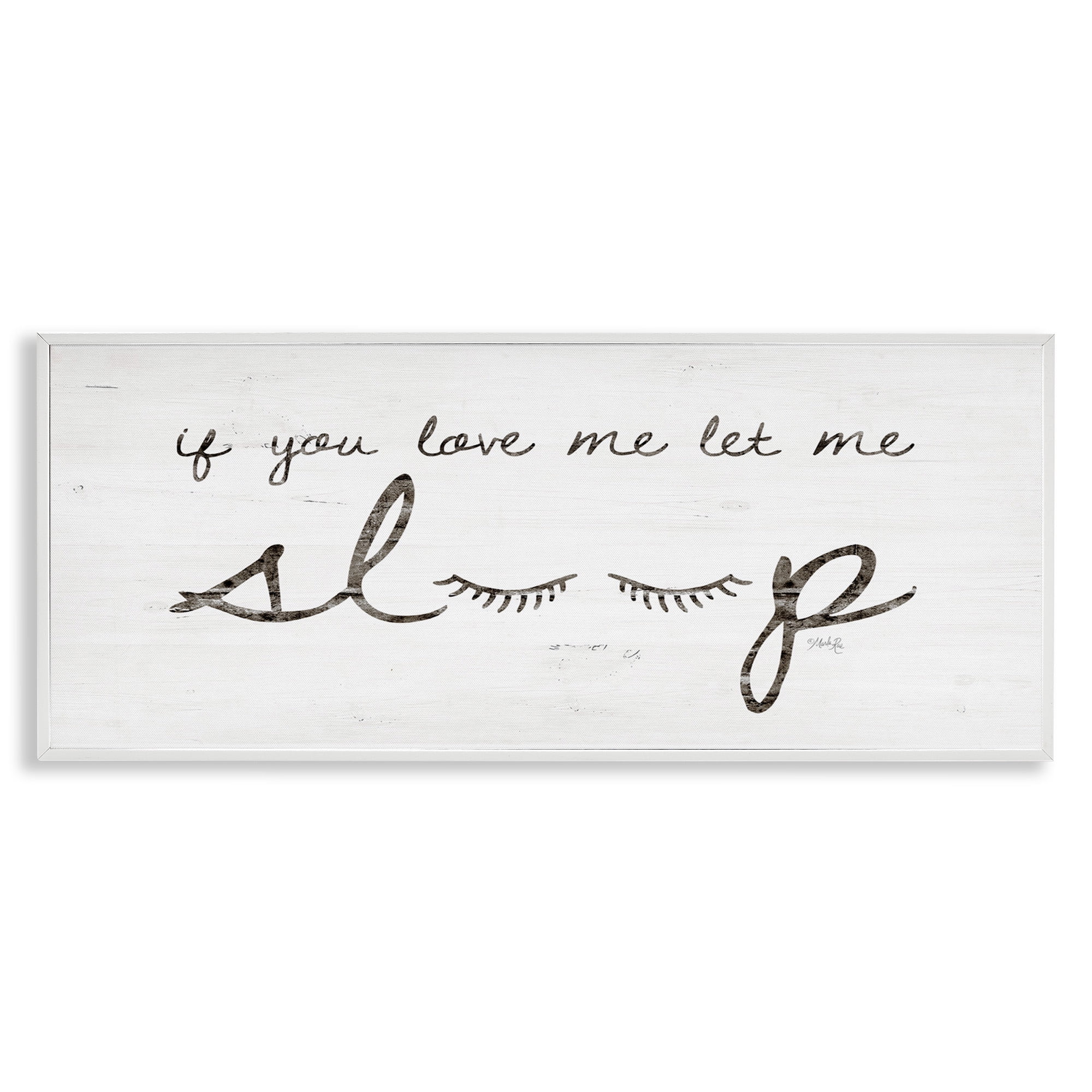 Stupell Industries Let Me Sleep Phrase with Eyelashes Inspirational Painting White Framed Art Print Wall Art, 30 x 13