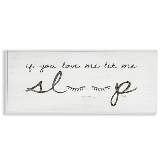 Stupell Industries Let Me Sleep Phrase with Eyelashes Inspirational Painting White Framed Art Print Wall Art, 30 x 13