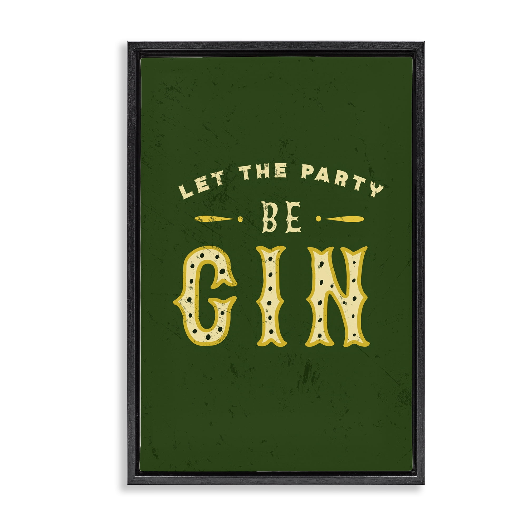 Stupell Industries Let Party Be Gin Pun Food & Beverage Painting Black Floater Framed Canvas Art Print Wall Art, 17 x 25