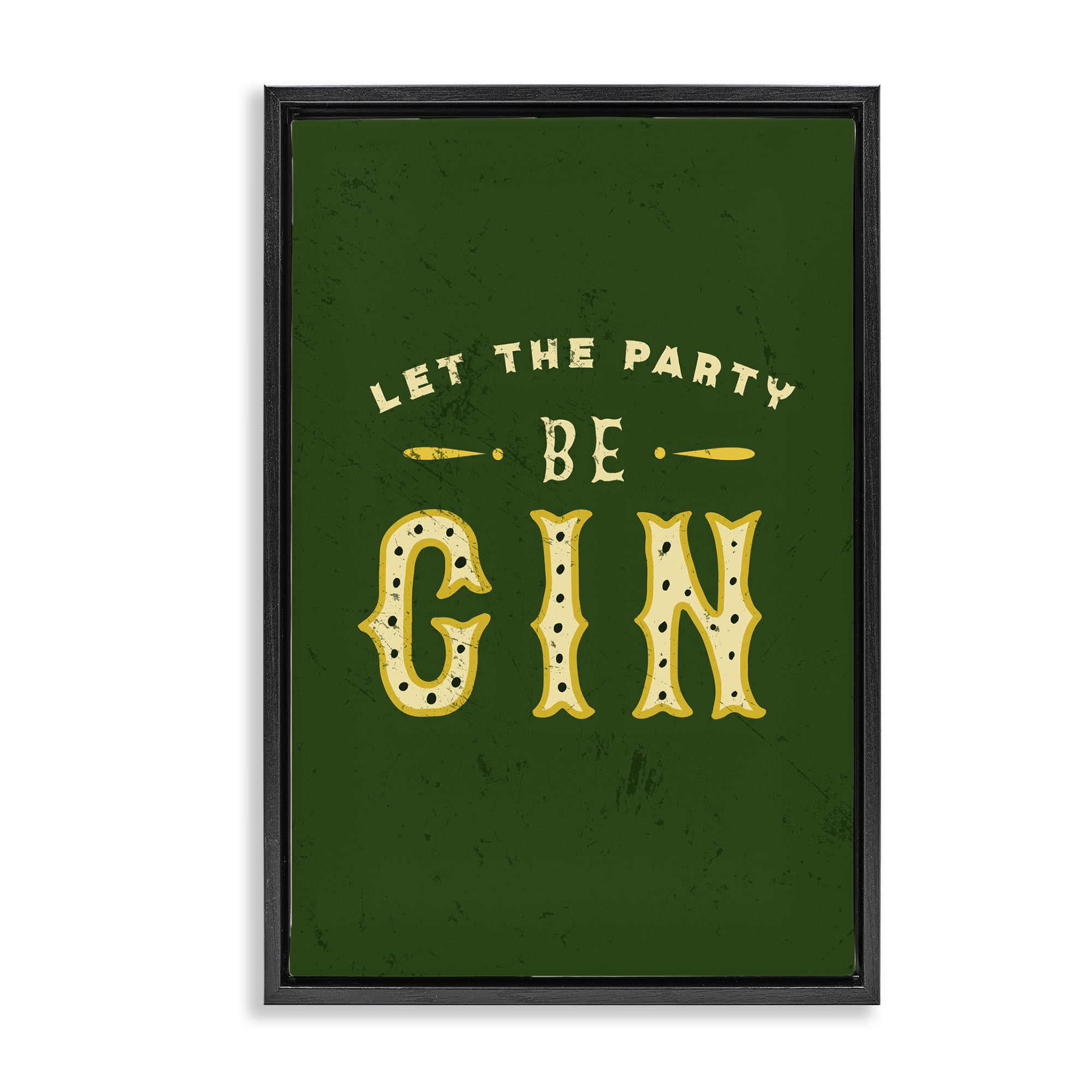 Stupell Industries Let Party Be Gin Pun Food & Beverage Painting Black Floater Framed Canvas Art Print Wall Art, 21 x 31