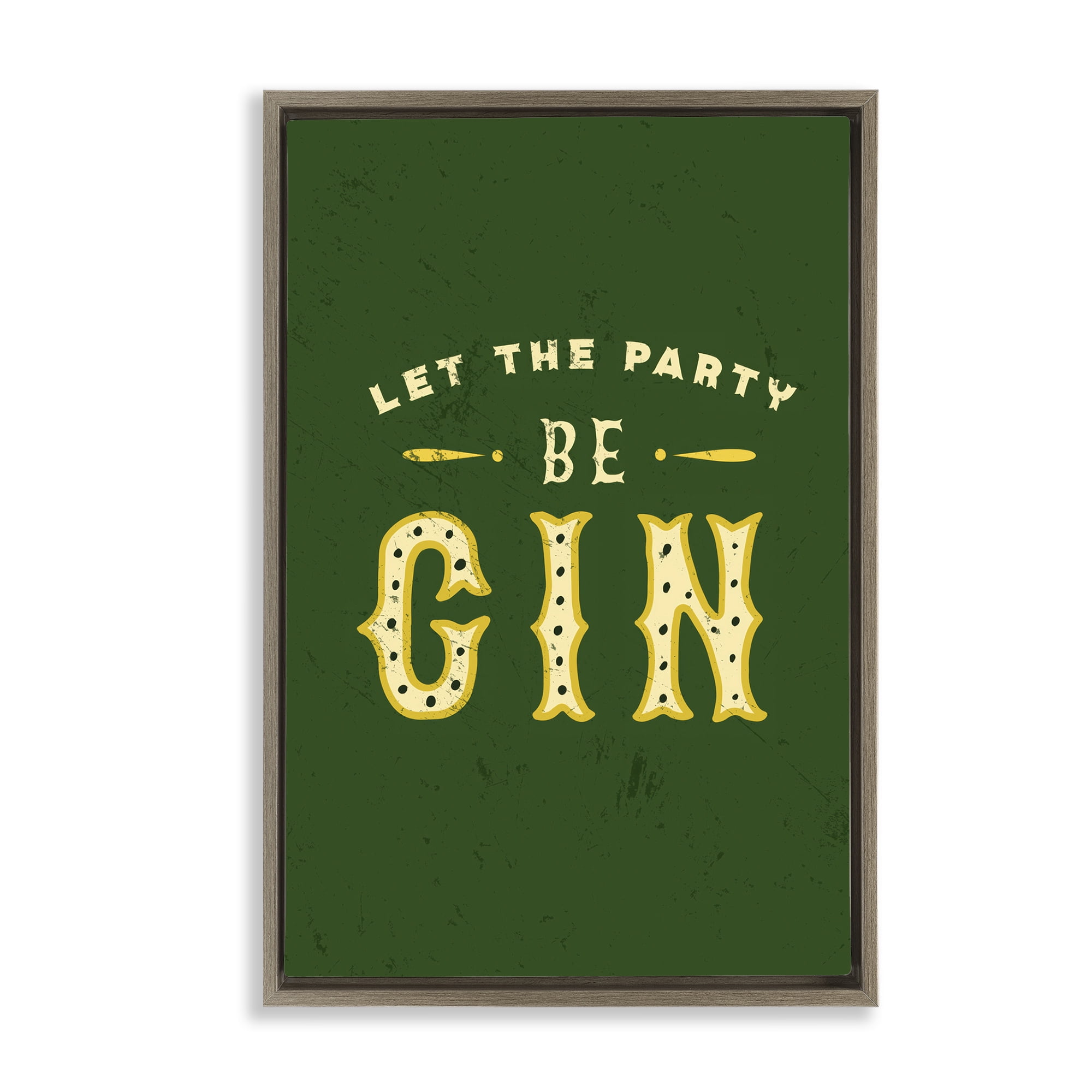 Stupell Industries Let Party Be Gin Pun Food & Beverage Painting Brown Floater Framed Canvas Art Print Wall Art, 17 x 25