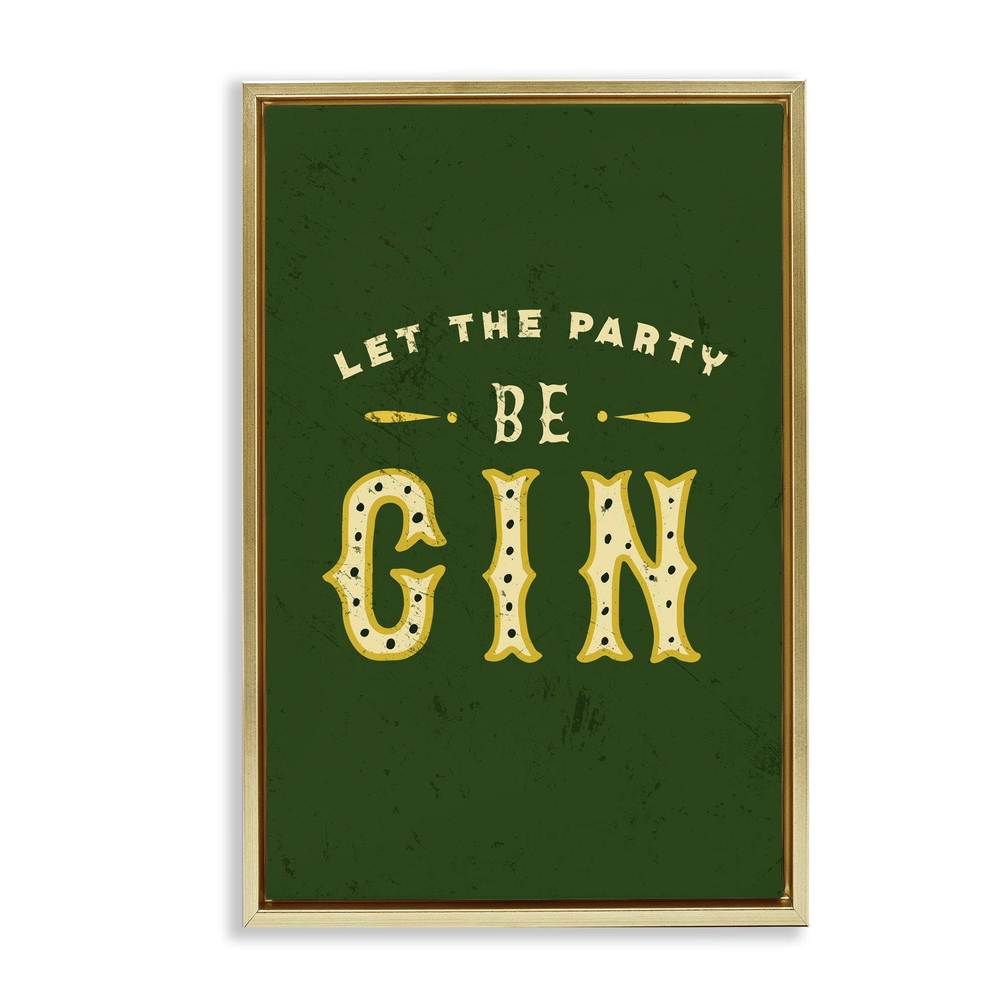 Stupell Industries Let Party Be Gin Pun Food & Beverage Painting Gold Floater Framed Canvas Art Print Wall Art, 21 x 31