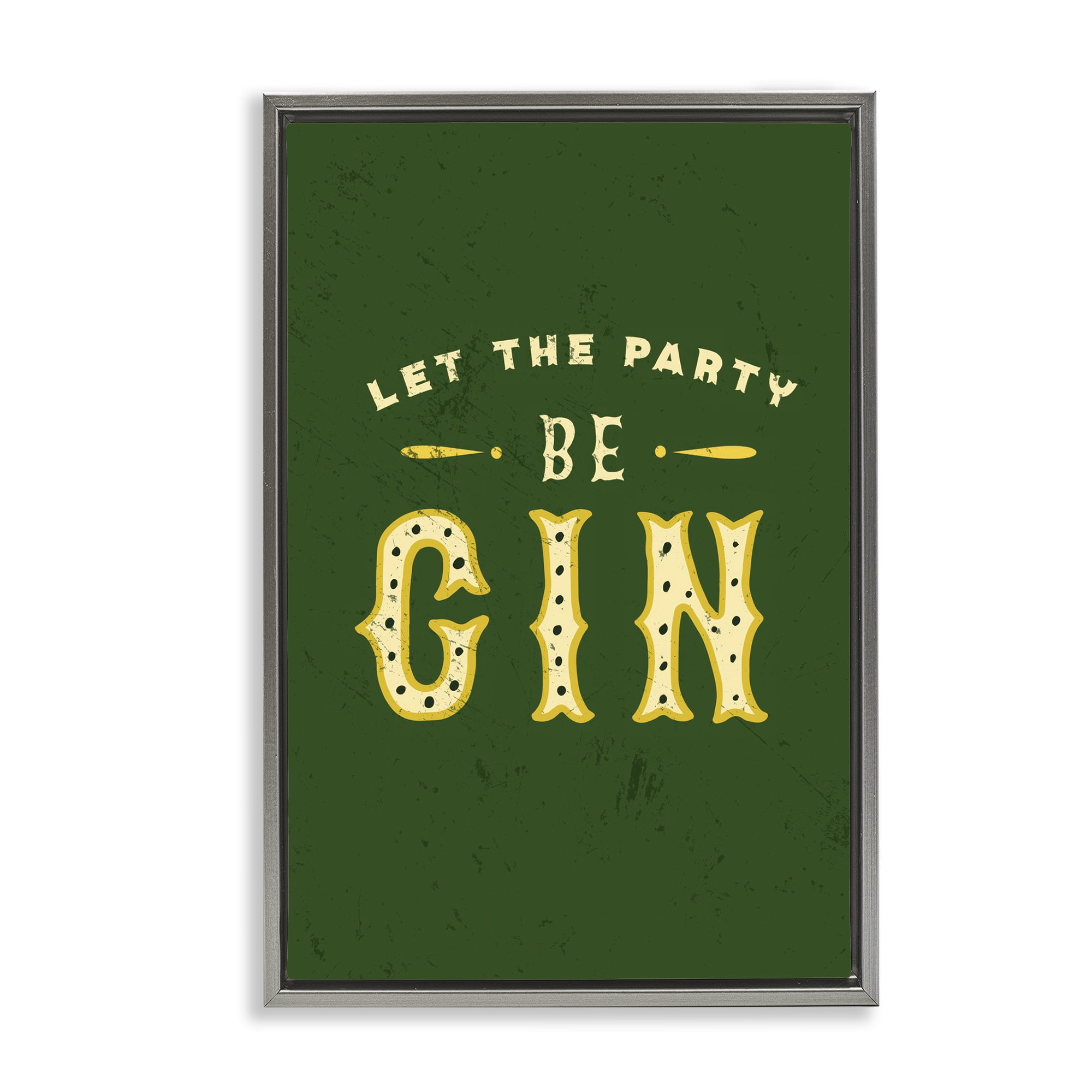 Stupell Industries Let Party Be Gin Pun Food & Beverage Painting Gray Floater Framed Canvas Art Print Wall Art, 21 x 31