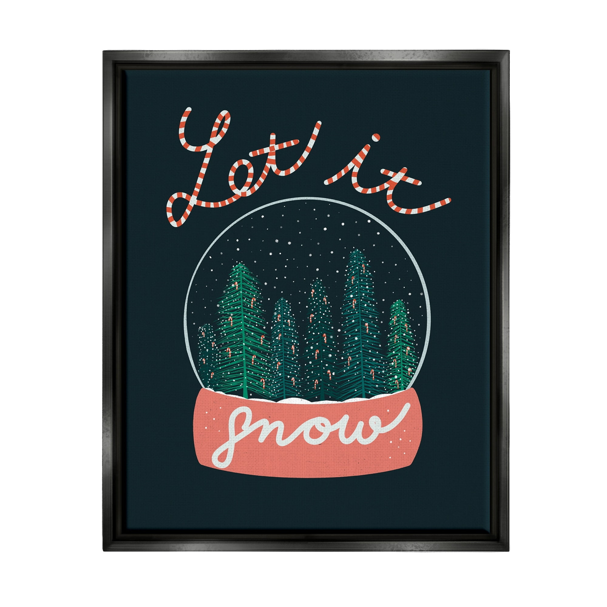 Stupell Industries Let It Snow Seasonal Winter Globe Candy Cane Text Graphic Art Jet Black Floating Framed Canvas Print Wall Art, Design by Dominika Godette