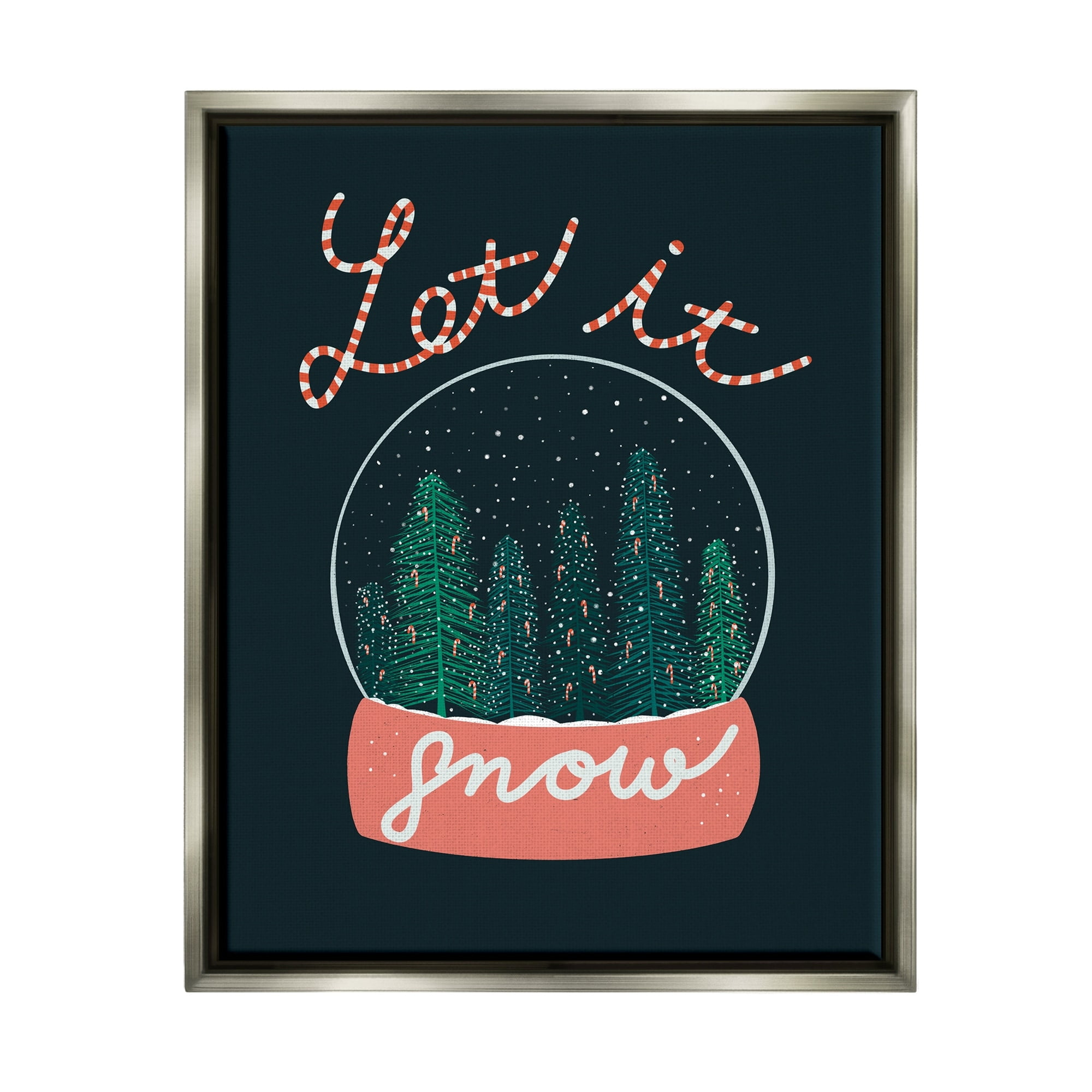 Stupell Industries Let It Snow Seasonal Winter Globe Candy Cane Text Graphic Art Luster Gray Floating Framed Canvas Print Wall Art, Design by Dominika Godette