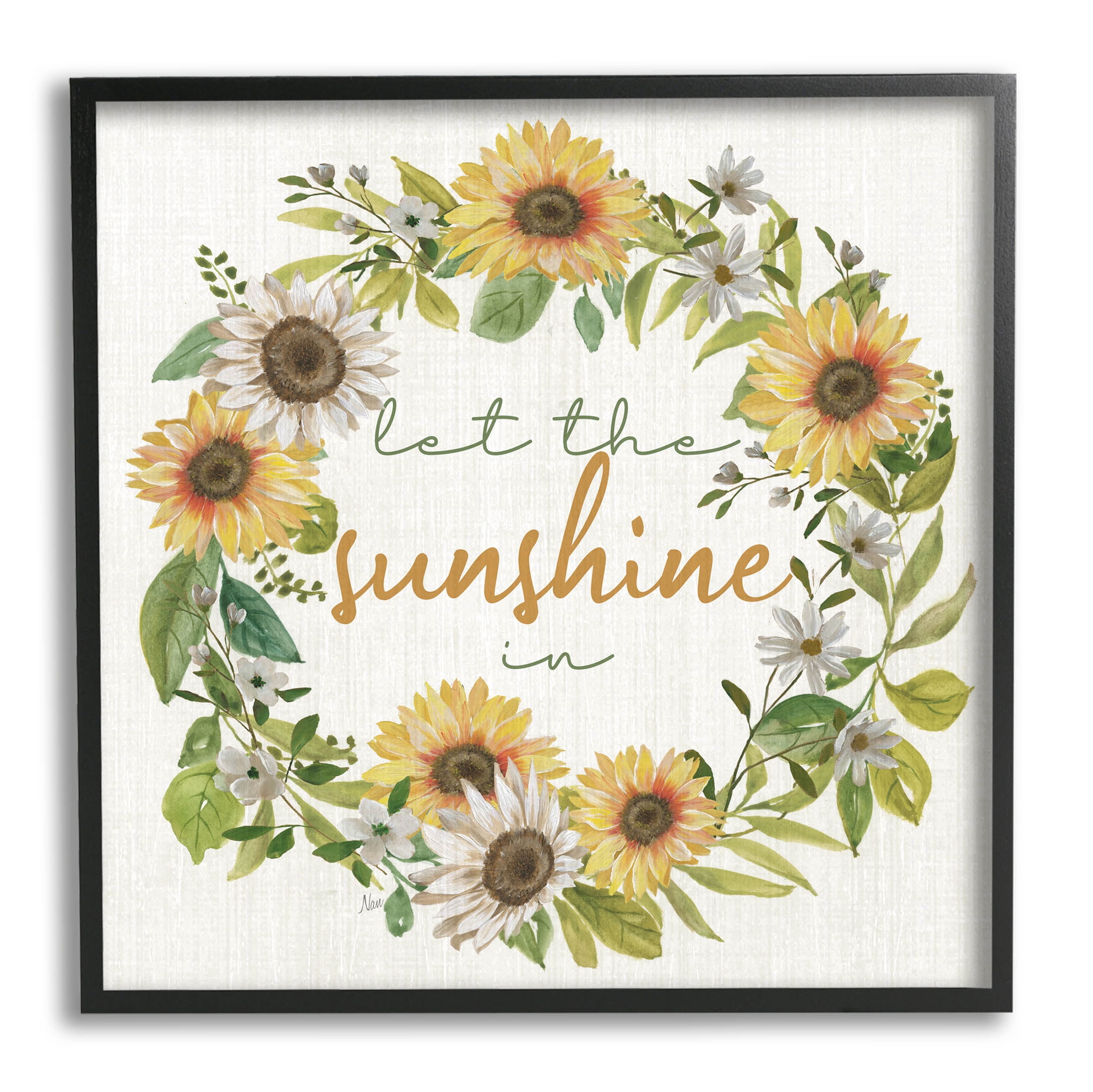 Stupell Industries Let Sunshine In Sunflower Wreath Graphic Art Black Framed Art Print Wall Art, Design by Nan