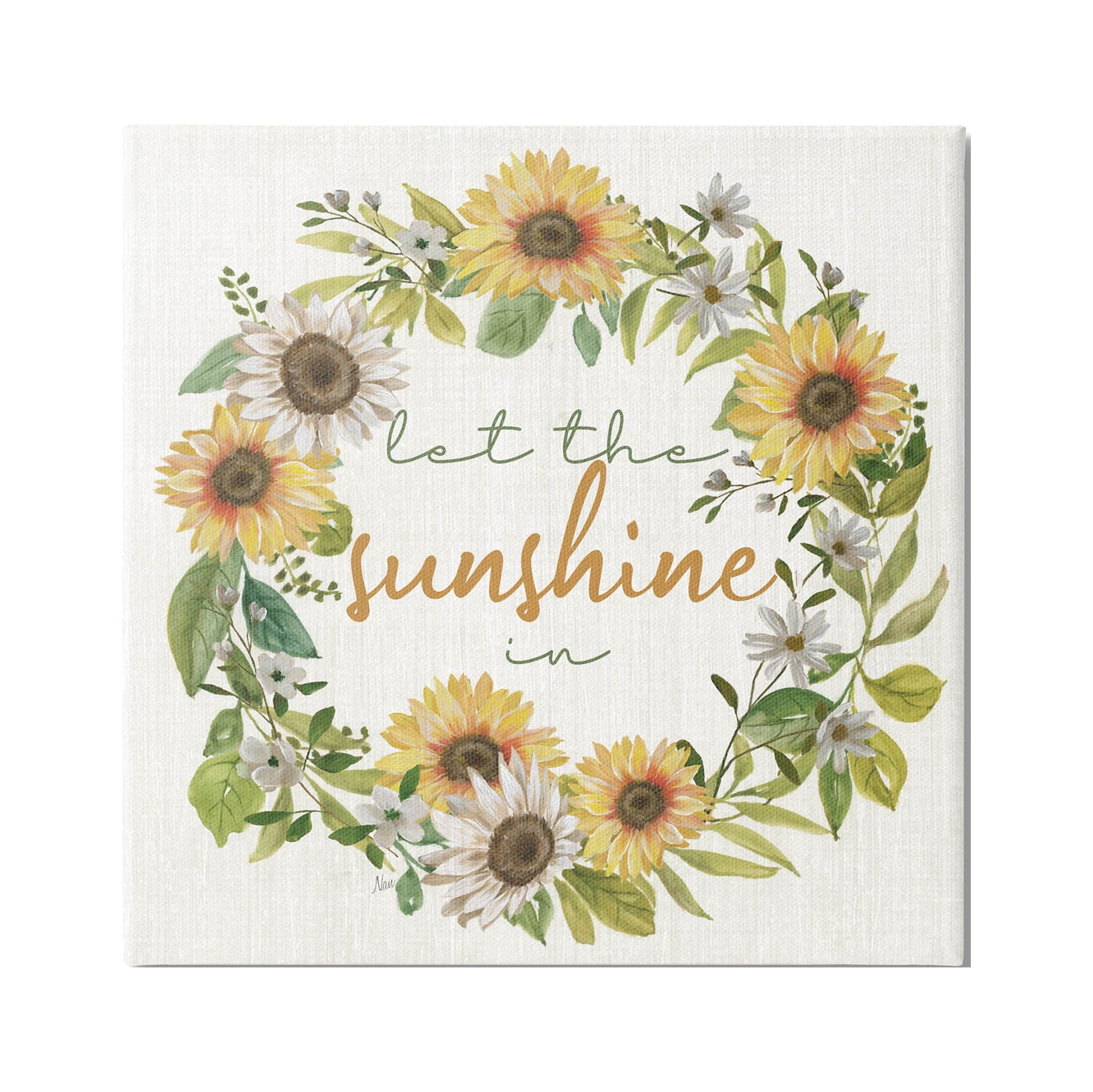 Stupell Industries Let Sunshine In Sunflower Wreath Graphic Art Gallery Wrapped Canvas Print Wall Art, Design by Nan