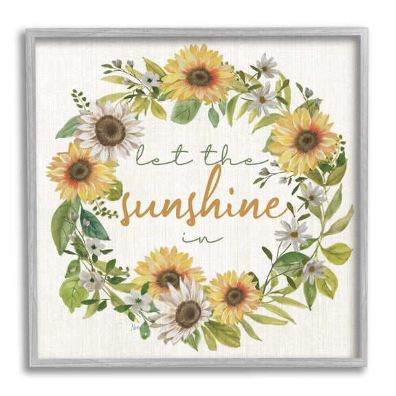 Stupell Industries Let Sunshine In Sunflower Wreath Graphic Art Gray Framed Art Print Wall Art, Design by Nan