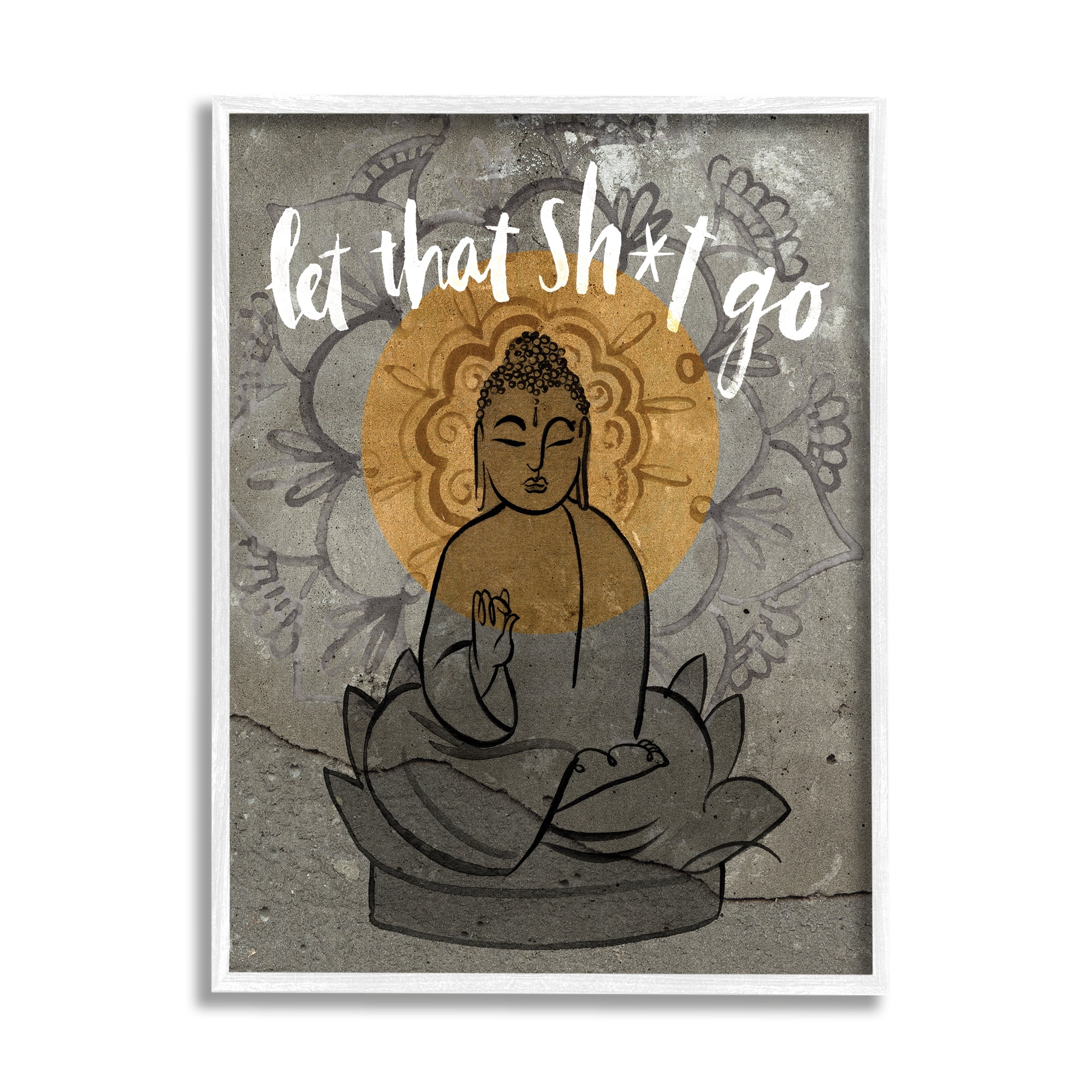 Stupell Industries Let That Go Relaxation Phrase Floral Pattern Buddha Graphic Art White Framed Art Print Wall Art, 11x14, by Jennifer Paxton Parker