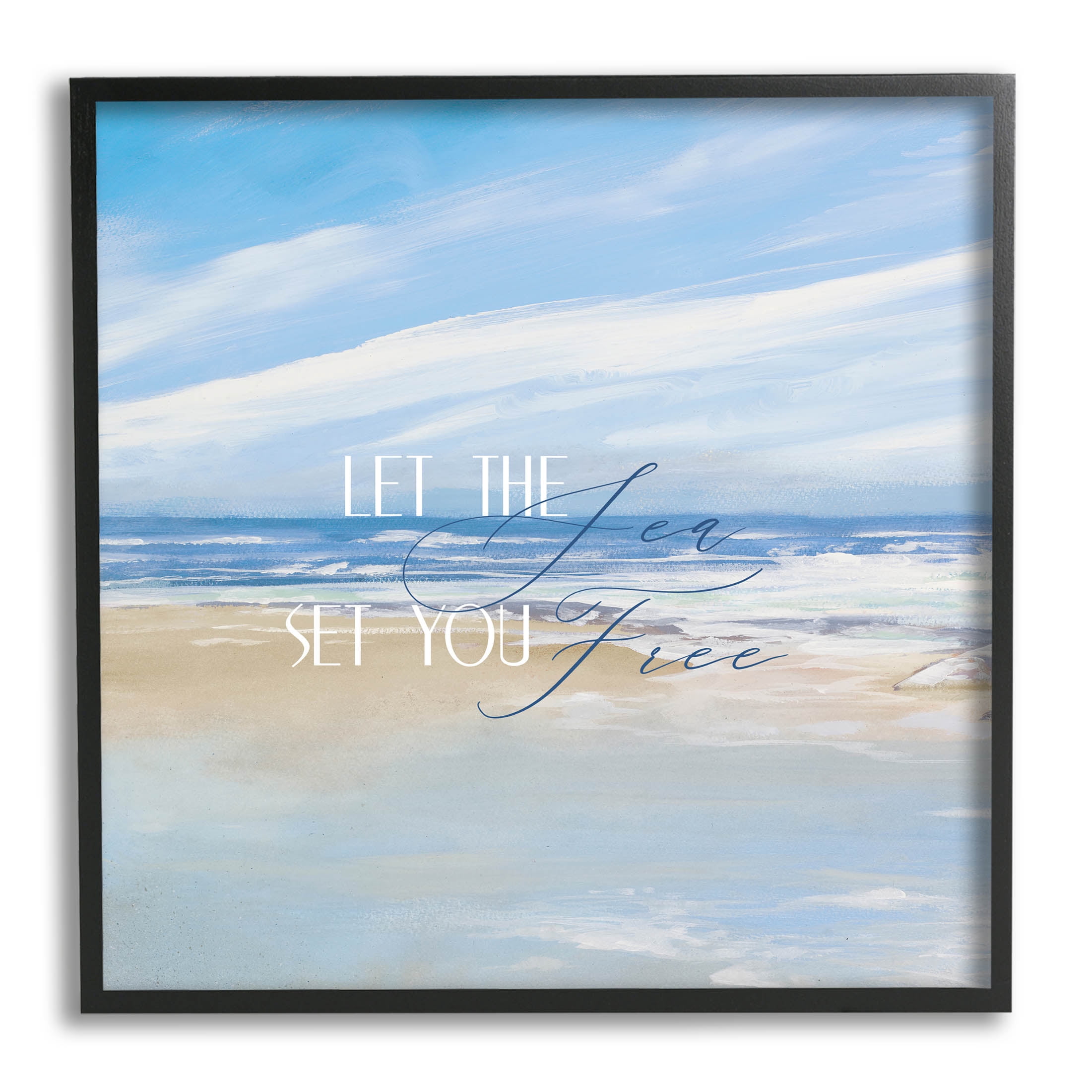 Stupell Industries Let The Sea Set You Free Phrase Graphic Art Black Framed Art Print Wall Art, Design by Dan Meneely