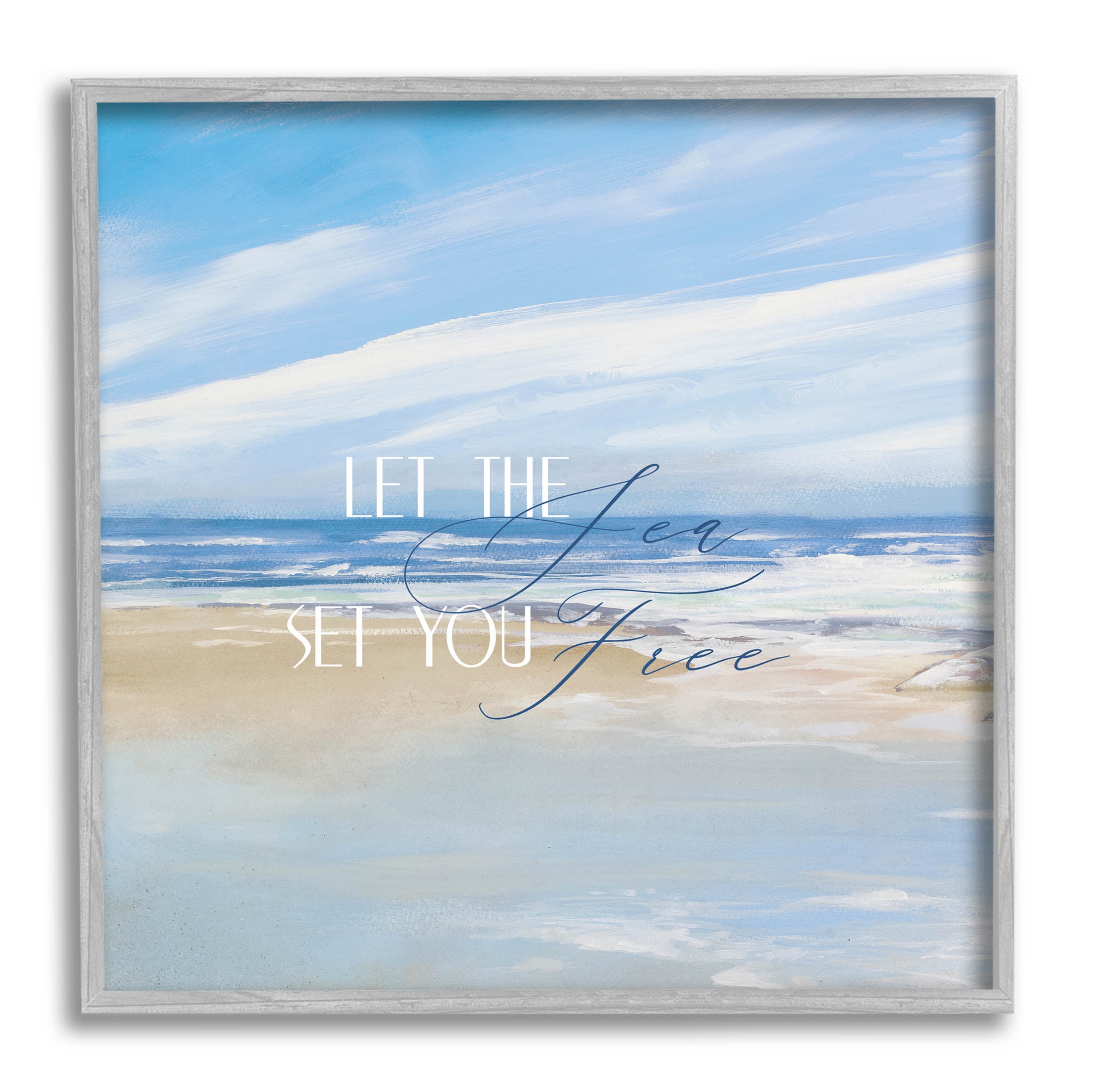 Stupell Industries Let The Sea Set You Free Phrase Graphic Art Gray Framed Art Print Wall Art, Design by Dan Meneely