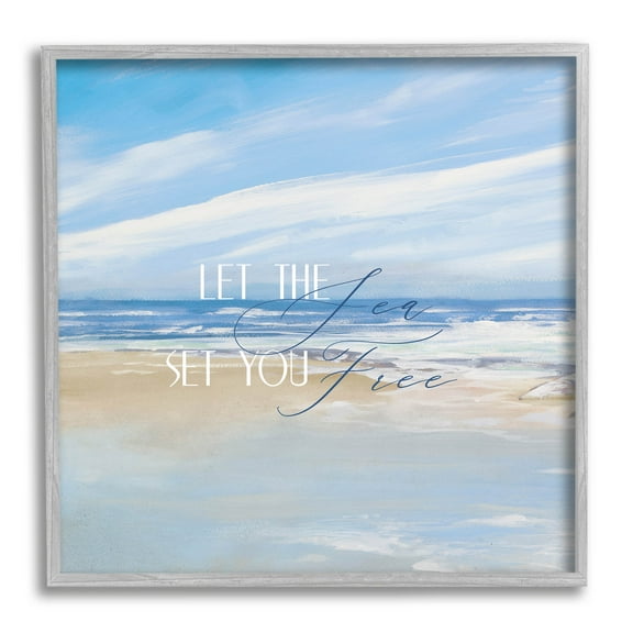 Stupell Industries Let The Sea Set You Free Phrase Graphic Art Gray Framed Art Print Wall Art, Design by Dan Meneely