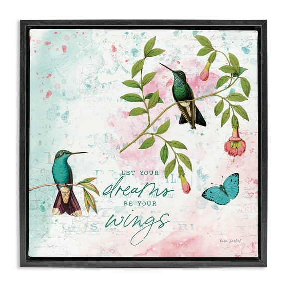 Stupell Industries Let Your Dreams Be Wings Animals Painting Black Floater Framed Canvas Art Print Wall Art, 18 x 18