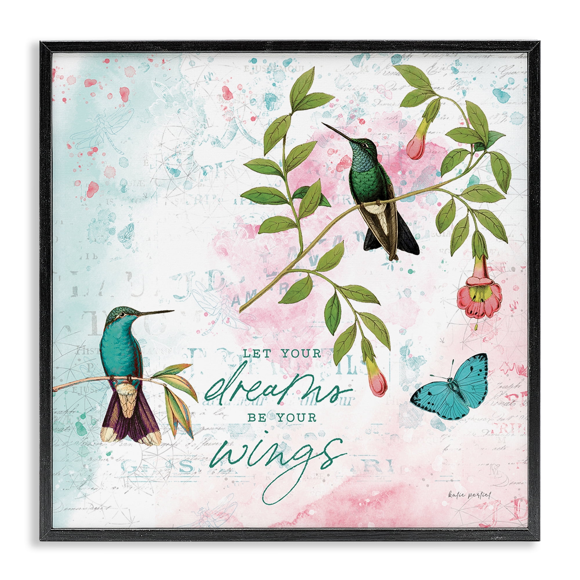 Stupell Industries Let Your Dreams Be Wings Animals Painting Black Framed Art Print Wall Art, 17 x 17