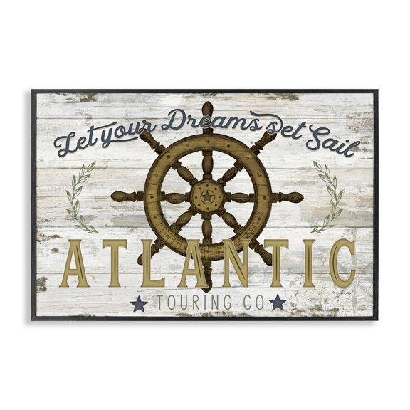 Stupell Industries Let Your Dreams Set Sail Quotes and Sayings Painting Black Framed Art Print Wall Art, 18 x 12