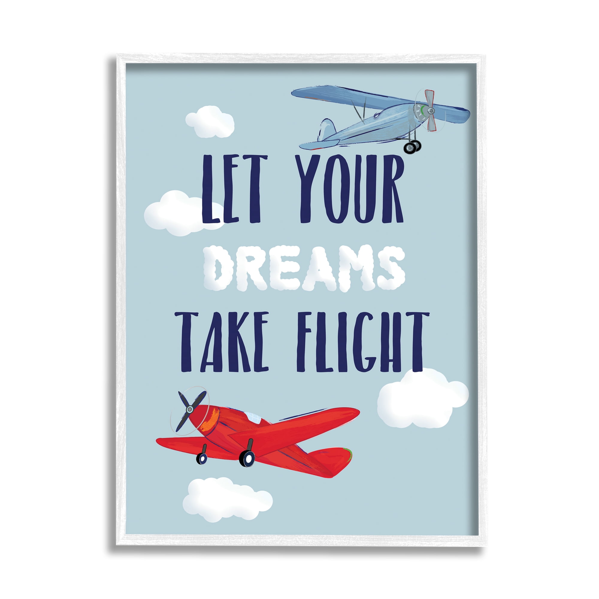 Stupell Industries Let Your Dreams Take Flight Airplanes Graphic Art White Framed Art Print Wall Art, 24x30, by Sweet Pea Studio